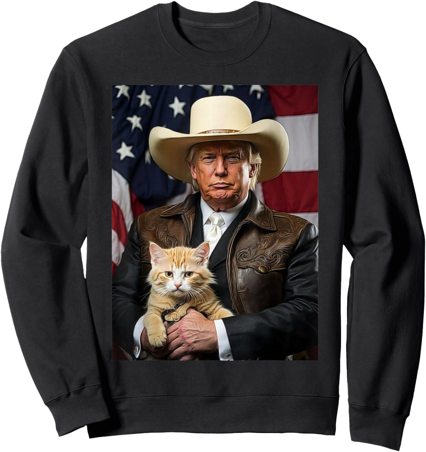 Donald Trump Cat Shirt Cowboy American Flag Funny Trump 2024 Sweatshirt - Sweatshirt | Black