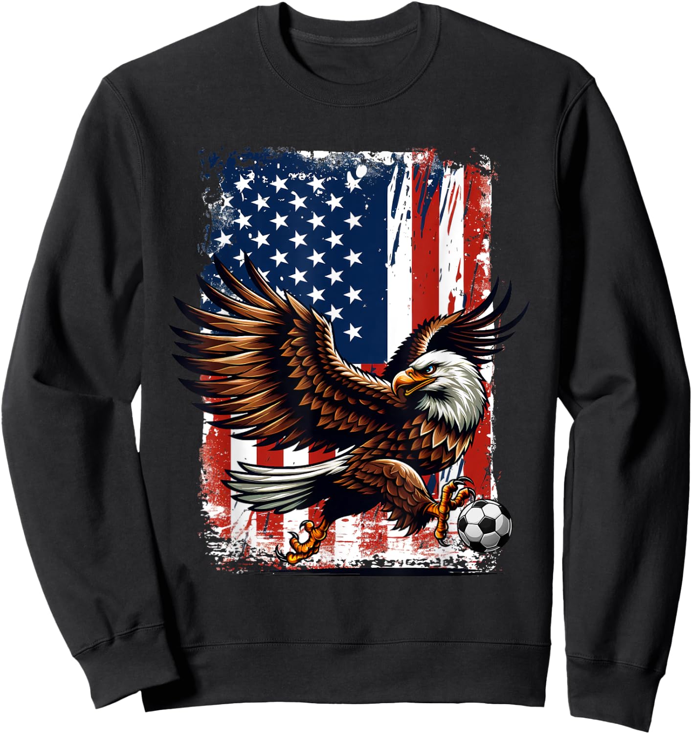 Vintage Bald Eagle Showing Soccer Skills American Flag Kids Men Sweatshirt - Sweatshirt | Black