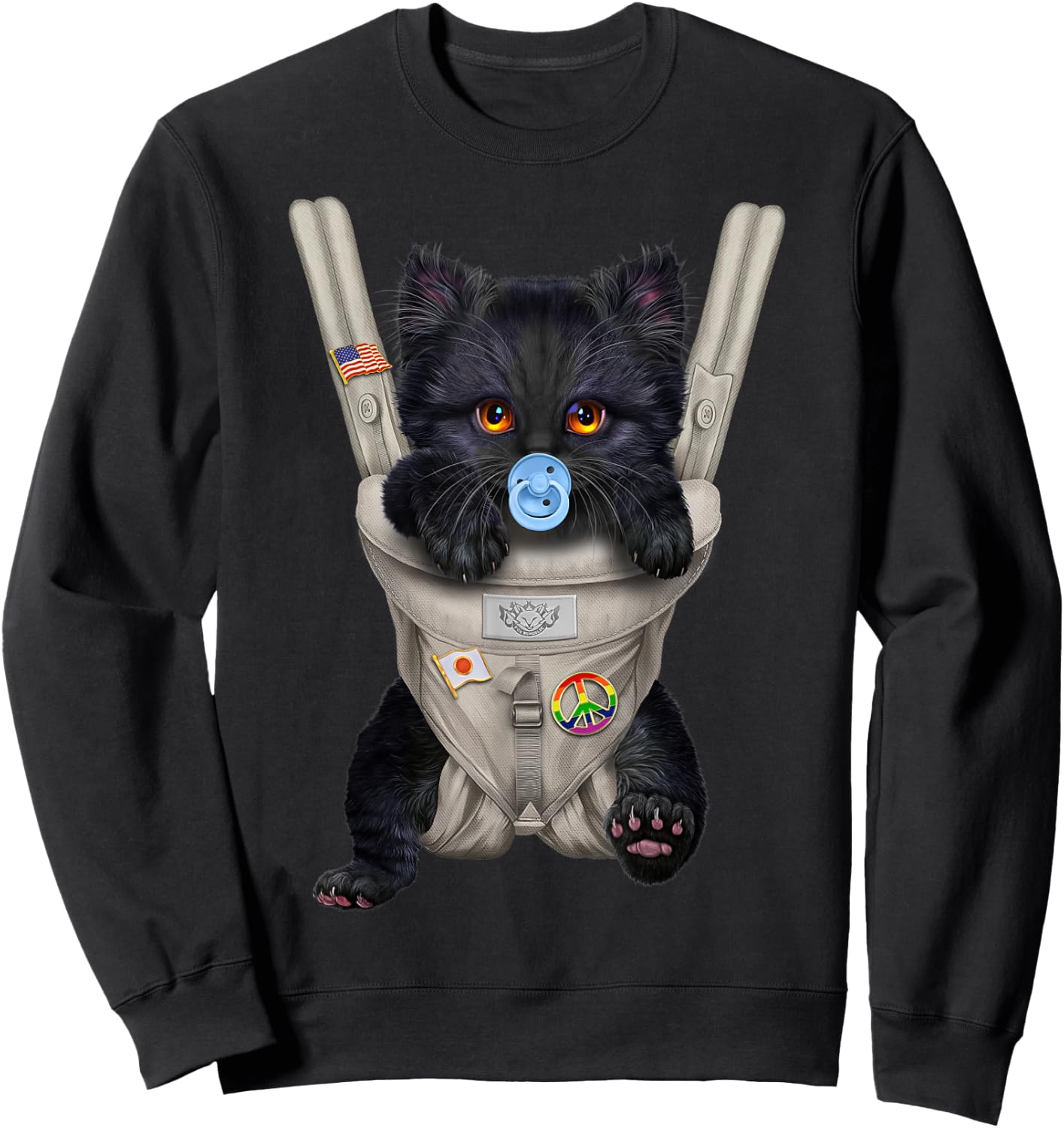 Fluffy Black Cat with Pacifier in Baby Carrier Women Kids Sweatshirt - Sweatshirt | Black