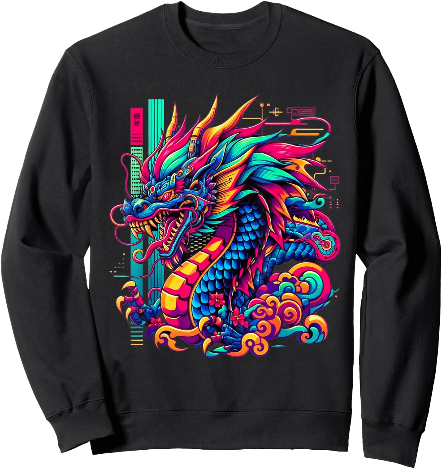 Dragon Cyborg Retro Vaporwave Futuristic Tokyo inspired Art Sweatshirt - Sweatshirt | Black