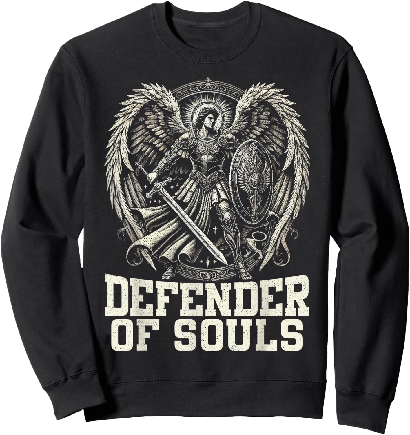 Archangel Michael Christianity SteMi Apparel Catholic Christian -Adults Black Short Sleeve Sweatshirt - Sweatshirt | Black