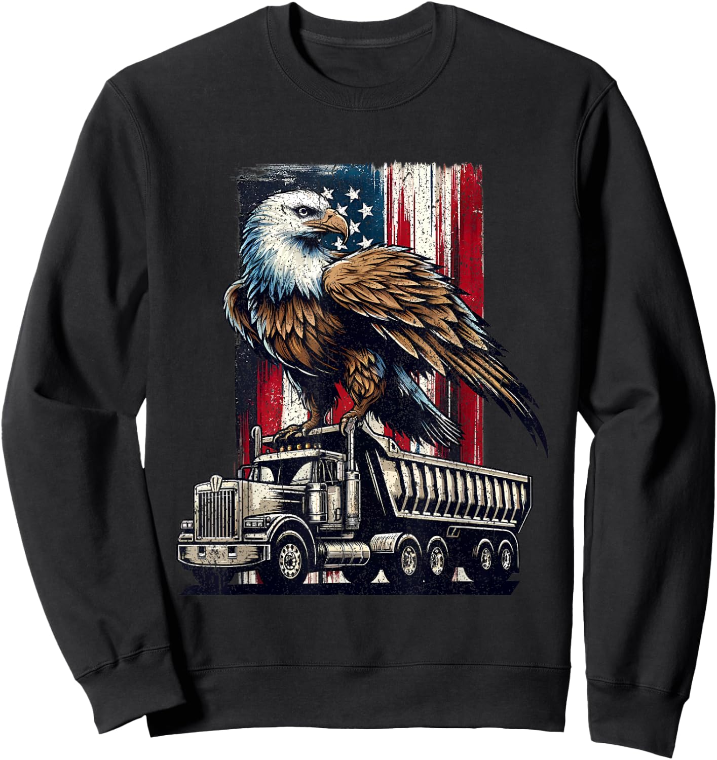 Vintage Dump Truck American Flag 4th Of July Construction US Sweatshirt - Sweatshirt | Black