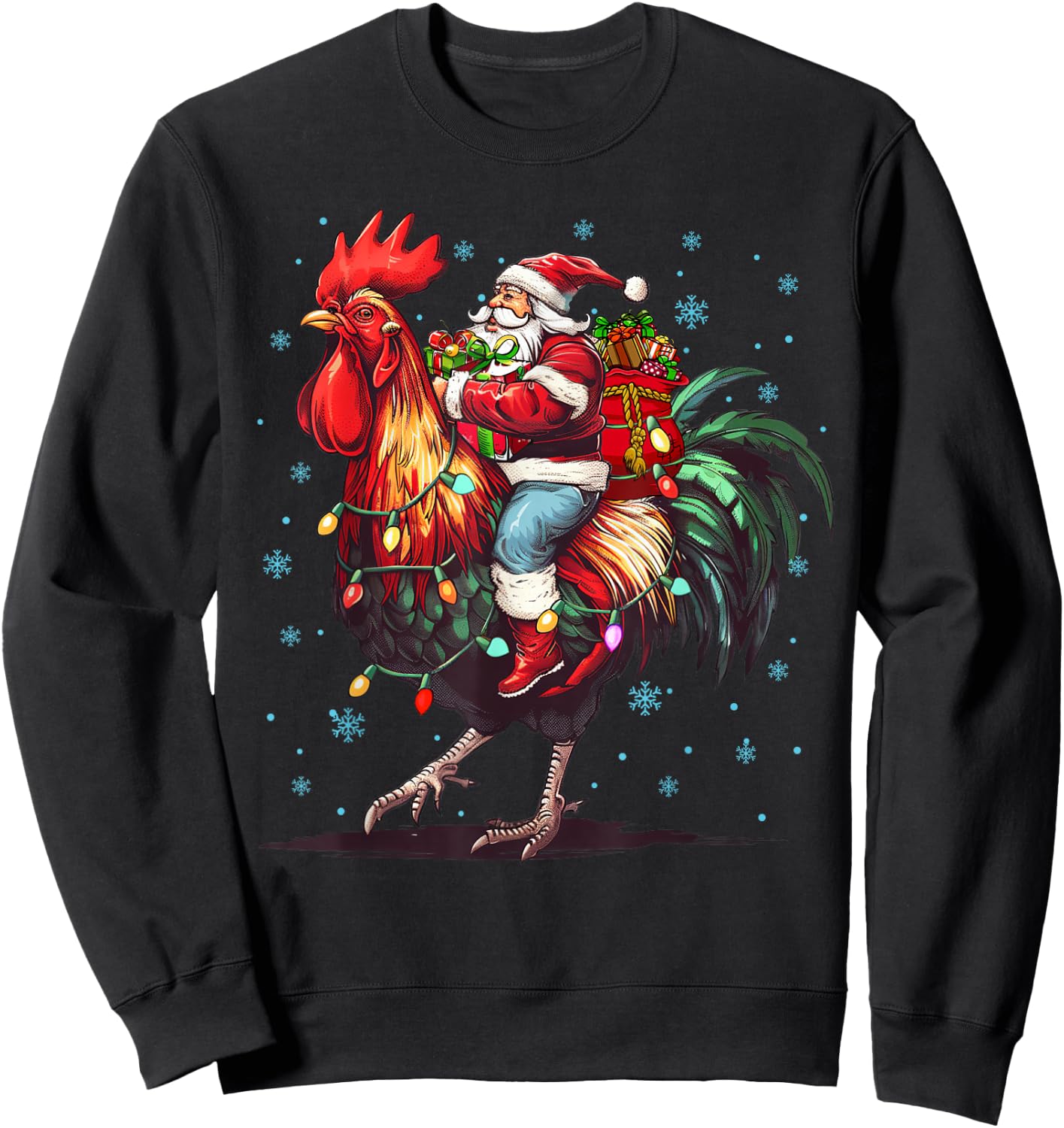 Chicken Lover Xmas Funny Santa Riding Chicken Christmas 2025 Sweatshirt - Sweatshirt | Black
