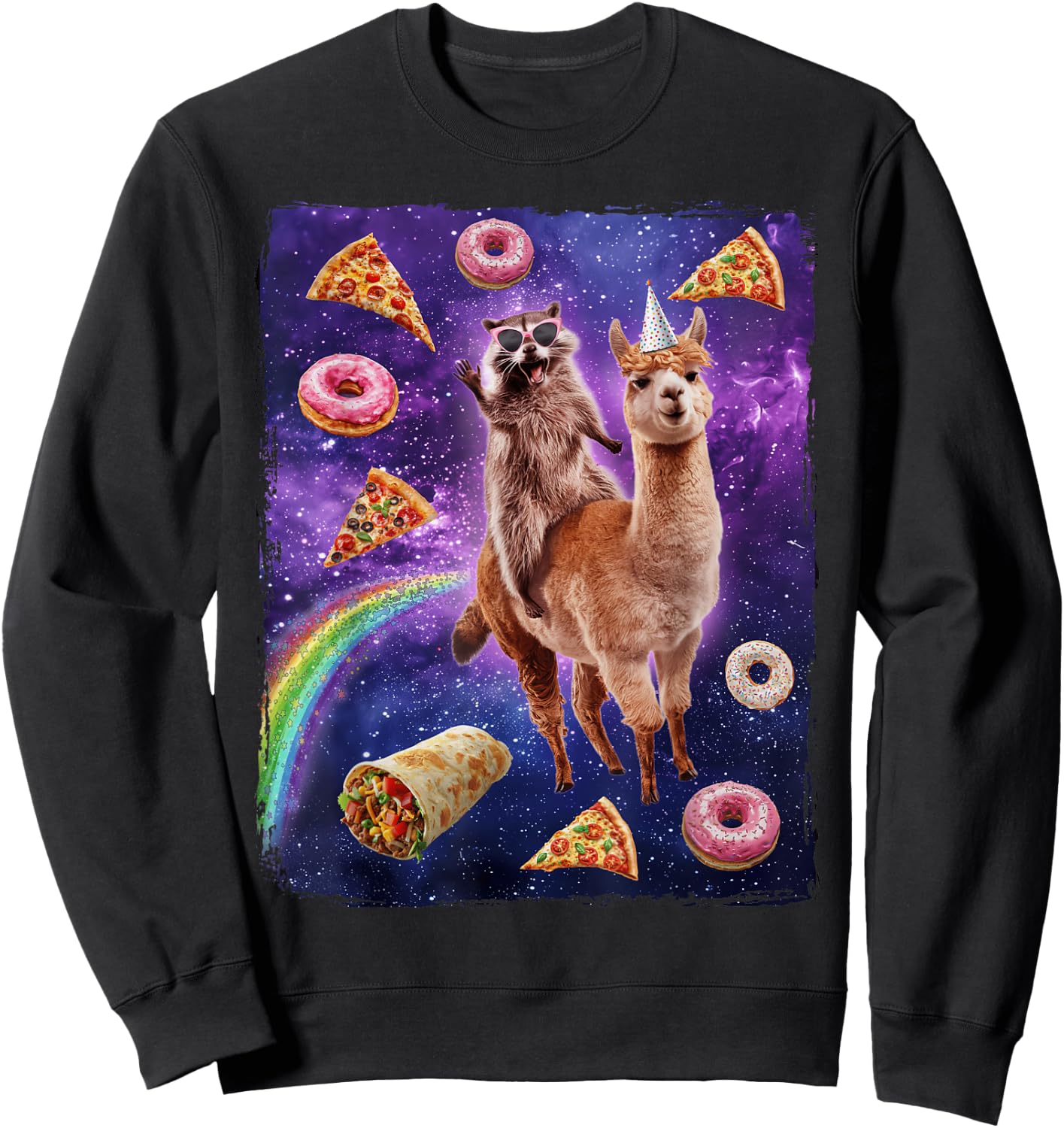 Raccoon Riding Alpaca Dank Meme Galaxy Sweatshirt - Sweatshirt | Black