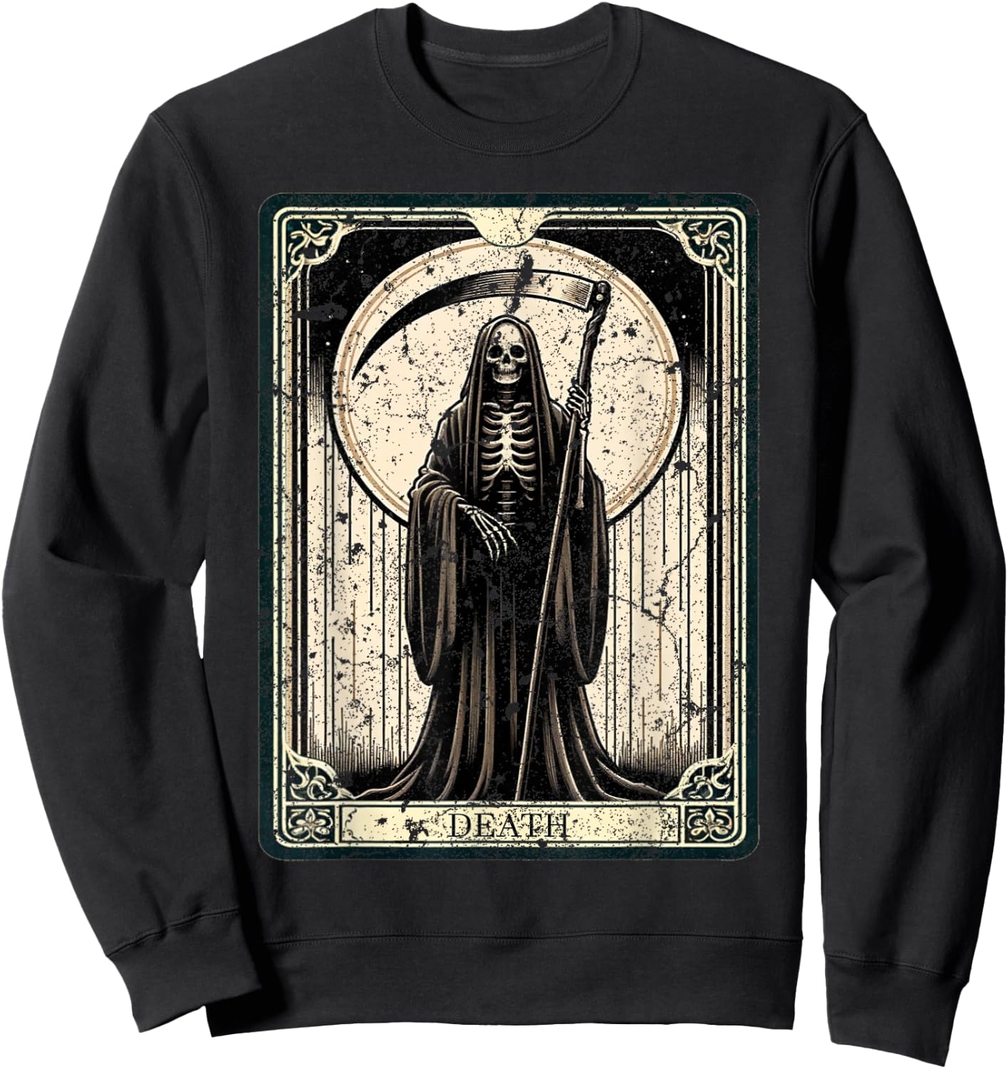 Death Tarot Card Vintage Distressed Graphic Sweatshirt - Sweatshirt | Black