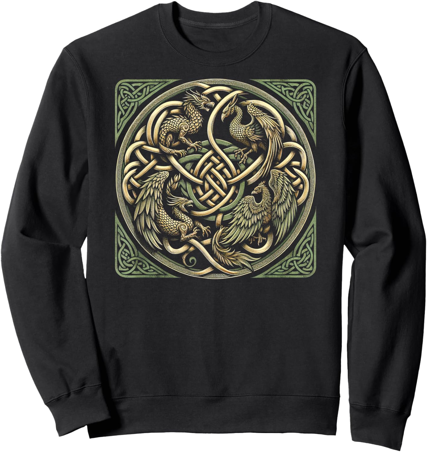 Intricate Celtic Knot with Dragon and Phoenix Sweatshirt - Sweatshirt | Black