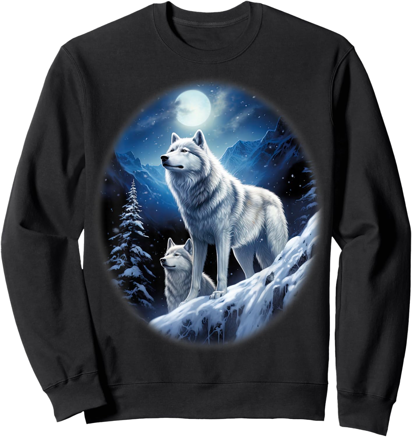Wolves on an icy hill in the mountains with shiny moon Sweatshirt - Sweatshirt | Black