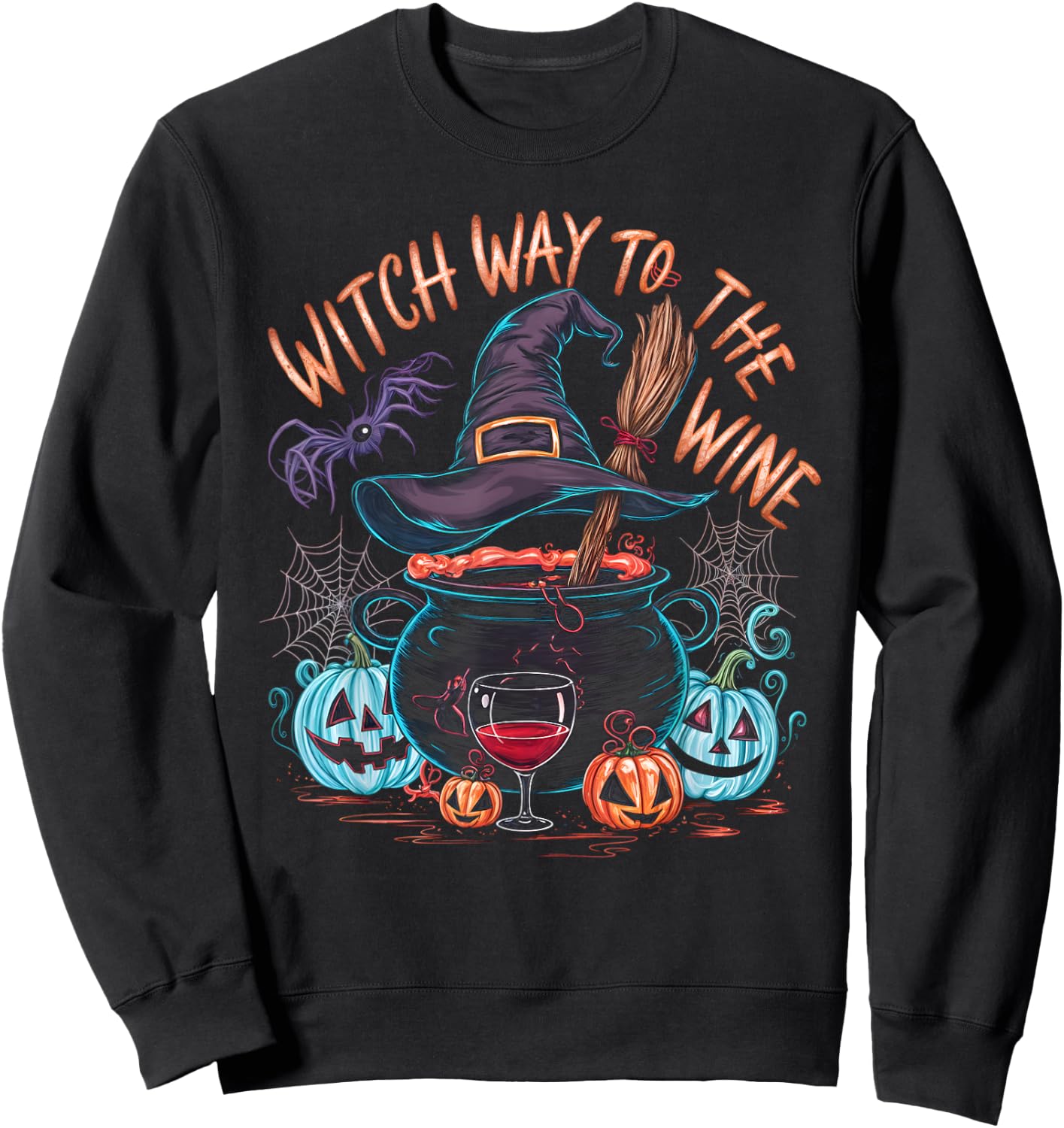 Witch Way To The Wine Funny Halloween Wine Lovers Sweatshirt - Sweatshirt | Black