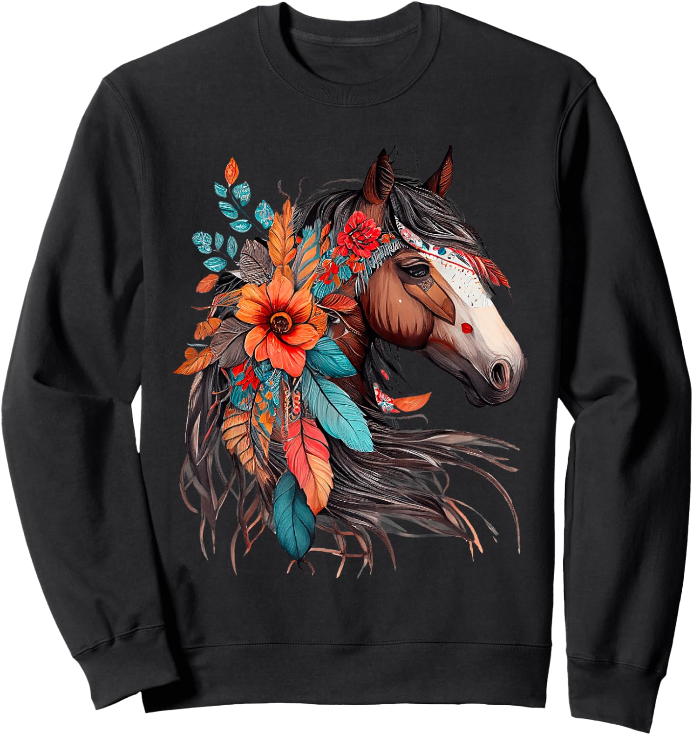 Floral Wild Horse Country Horse Riding , Small, Black Sweatshirt - Sweatshirt | Black