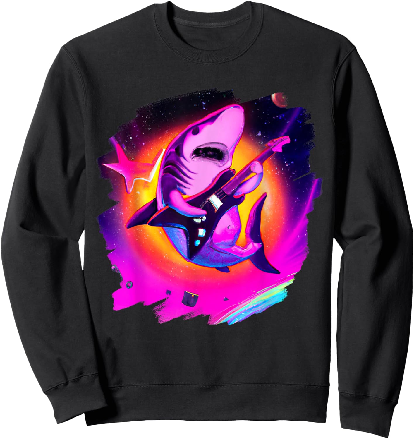 Shark Playing Guitar in Space Outer Space Sharks Sweatshirt - Sweatshirt | Black