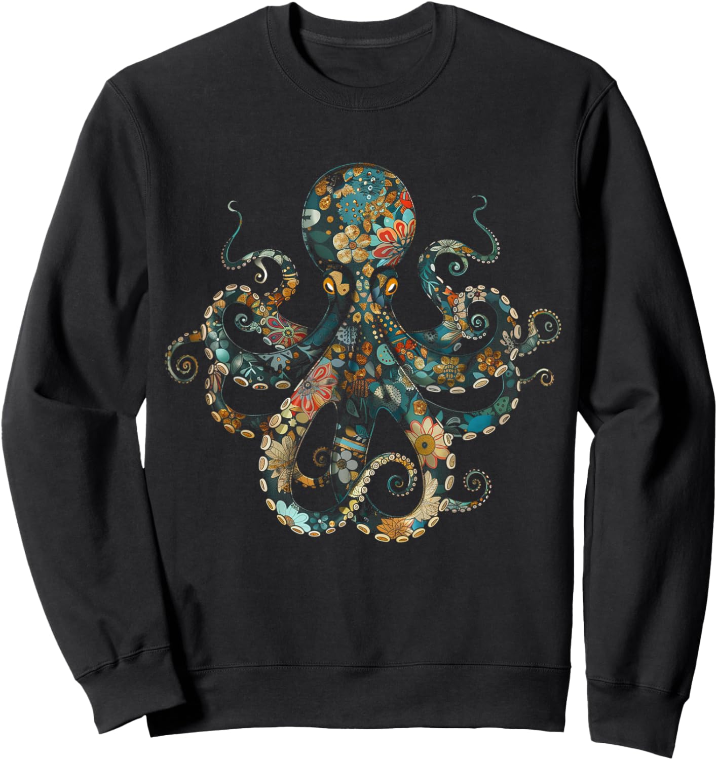Octopus Floral Vintage Flowers Squid Kraken Scuba Diving Sweatshirt - Sweatshirt | Black