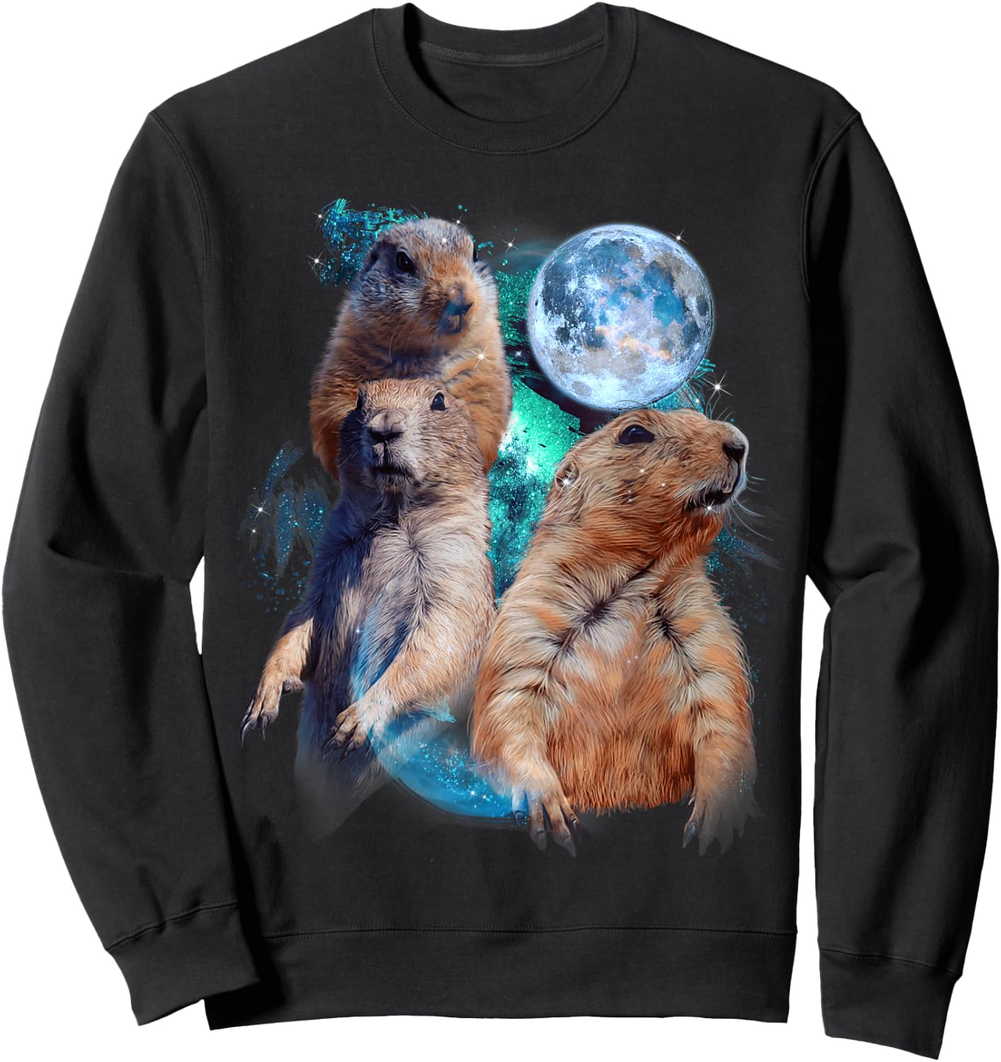 3 Moon Prairie Dog Art Rodent Squirrel Puppy Lovers Novelty Sweatshirt - Sweatshirt | Black
