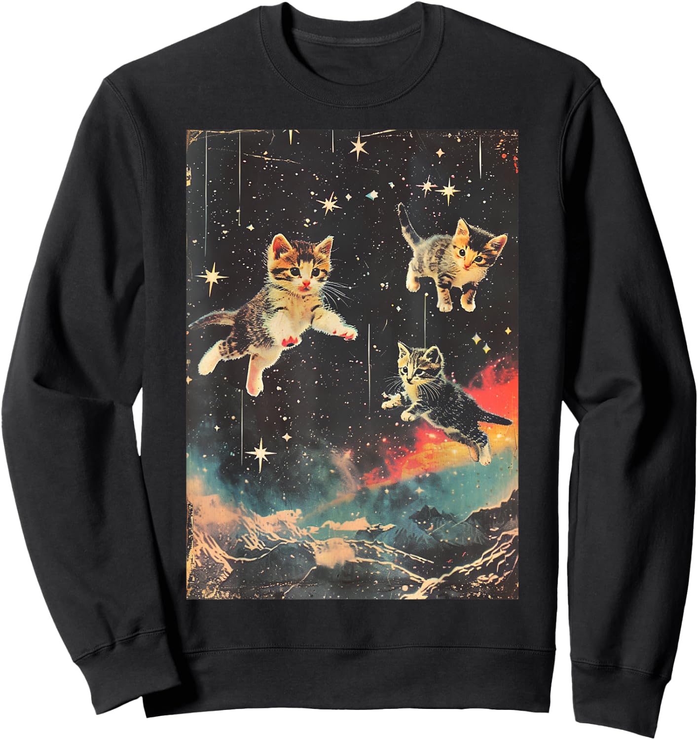 Funny Kittens Cat in Space Cute Vintage Art Retro Sweatshirt - Sweatshirt | Black