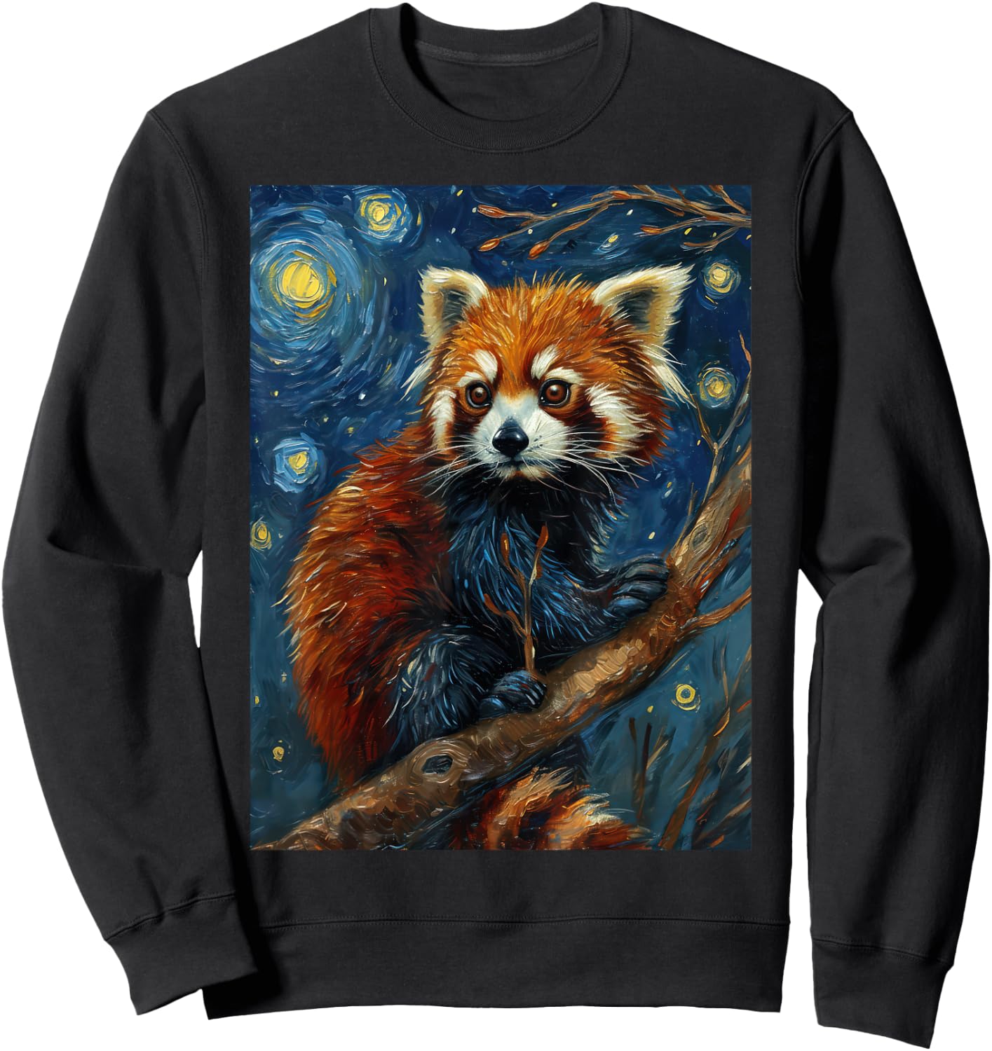 Red Panda Starry Night Van Gogh Style Graphic Sweatshirt - Sweatshirt | Black