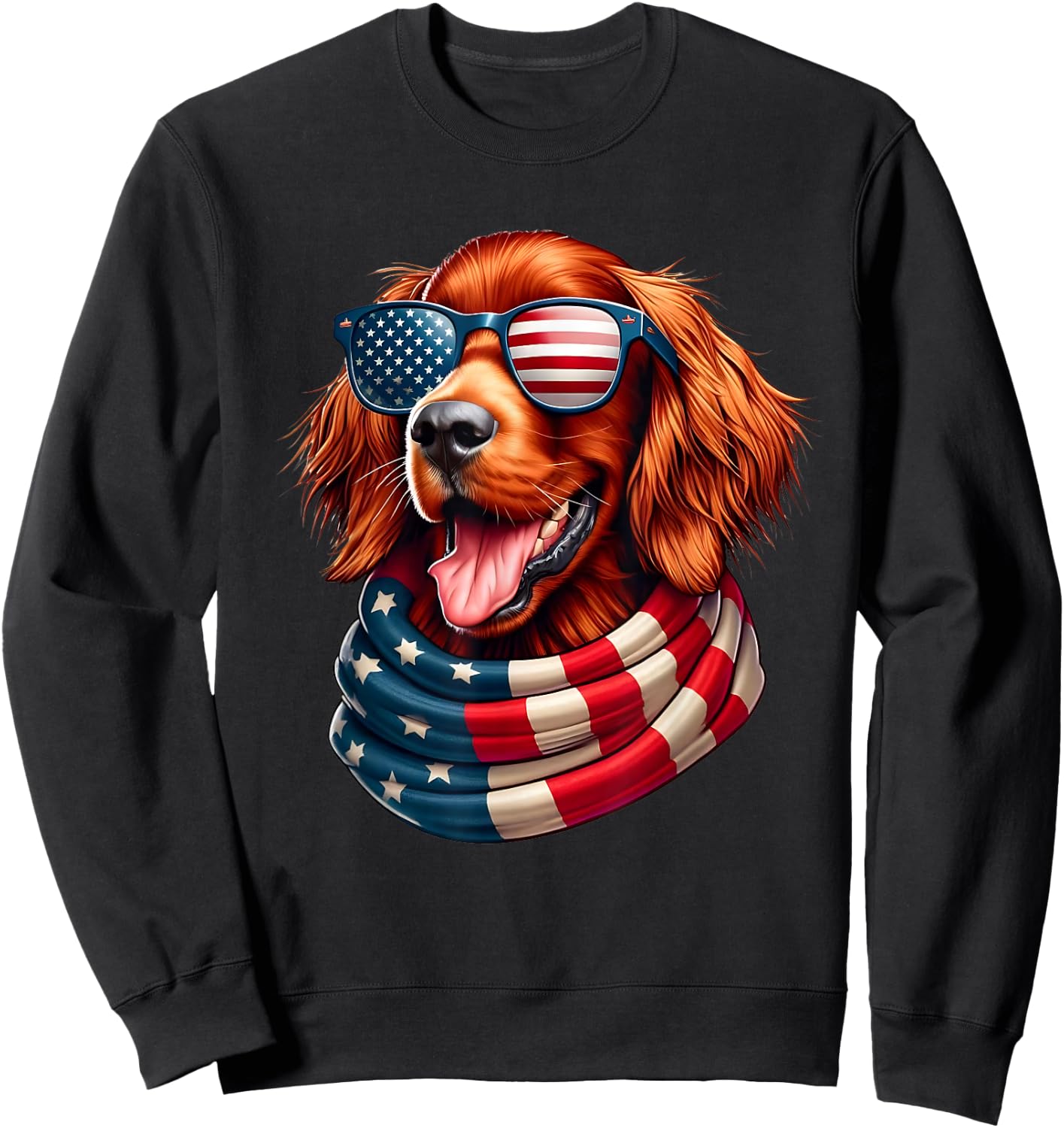Irish Setter Dog Lover US Flag 4th Of July Patriotic Sweatshirt - Sweatshirt | Black