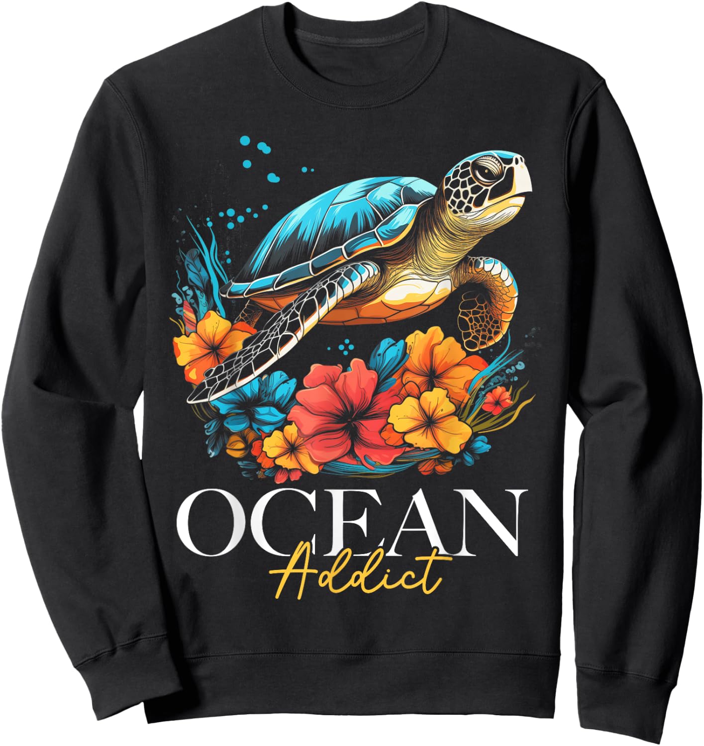 Sea Turtle Flowers Ocean Scuba Diving Diver Surfer Souvenir Sweatshirt - Sweatshirt | Black