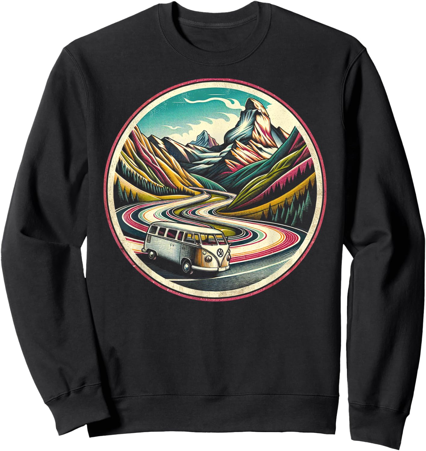 Classic Van Scenic Road Vintage Art Sweatshirt - Sweatshirt | Black