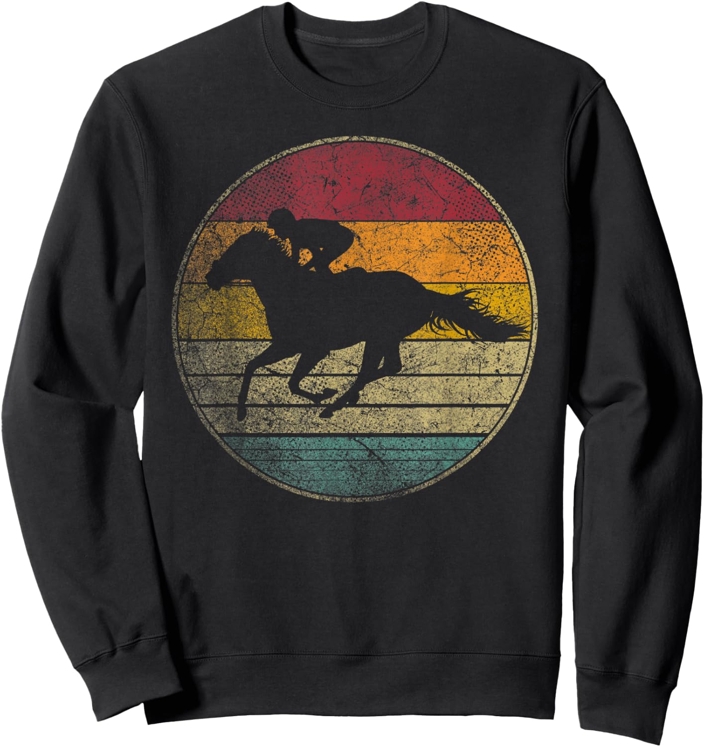 Race Horse Racing Vintage Distressed Retro Style Silhouette Sweatshirt - Sweatshirt | Black