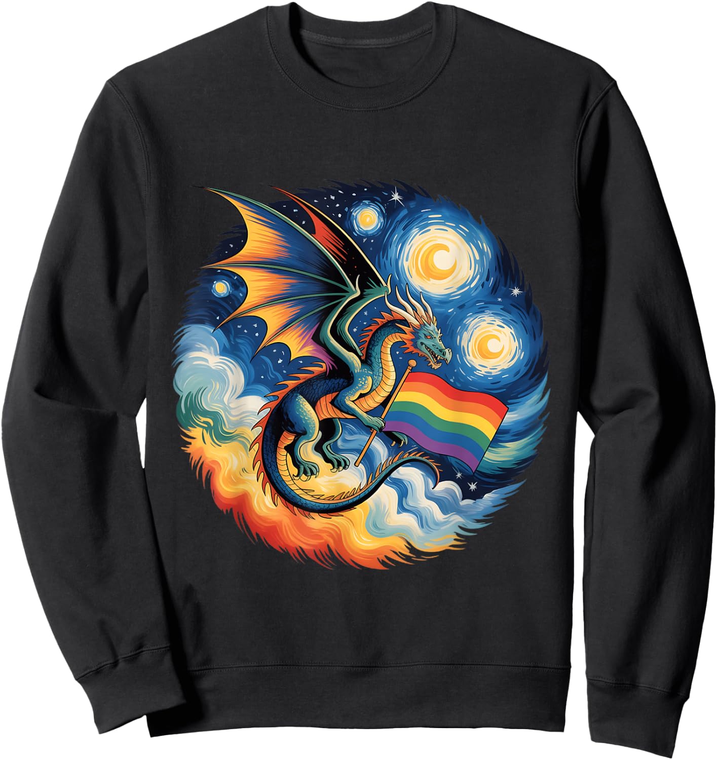 Van Gogh Starry Night Lgbtq Gay Pride Support Dragon Sweatshirt - Sweatshirt | Black