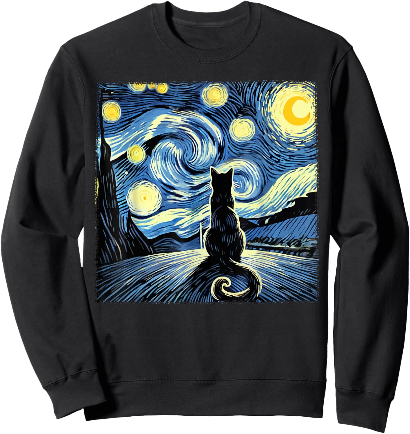 Van Gogh Starry Night Cat Shirt Funny Cat Lovers Sweatshirt - Sweatshirt | Black