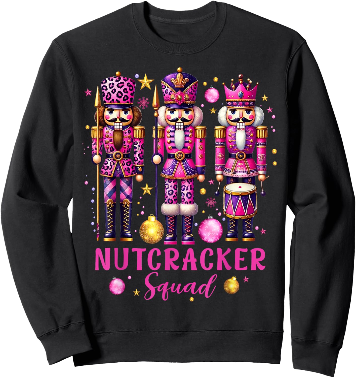 Leopard Nutcracker Squad Pink Christmas 2024 Pajamas Women Sweatshirt - Sweatshirt | Black