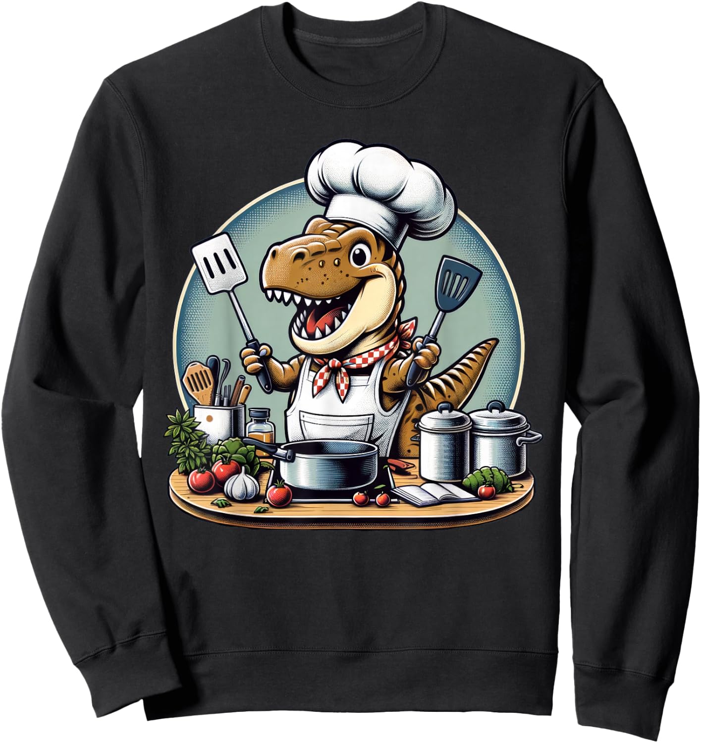 Funny Chef Dinosaur Cook Cooking Sweatshirt - Sweatshirt | Black