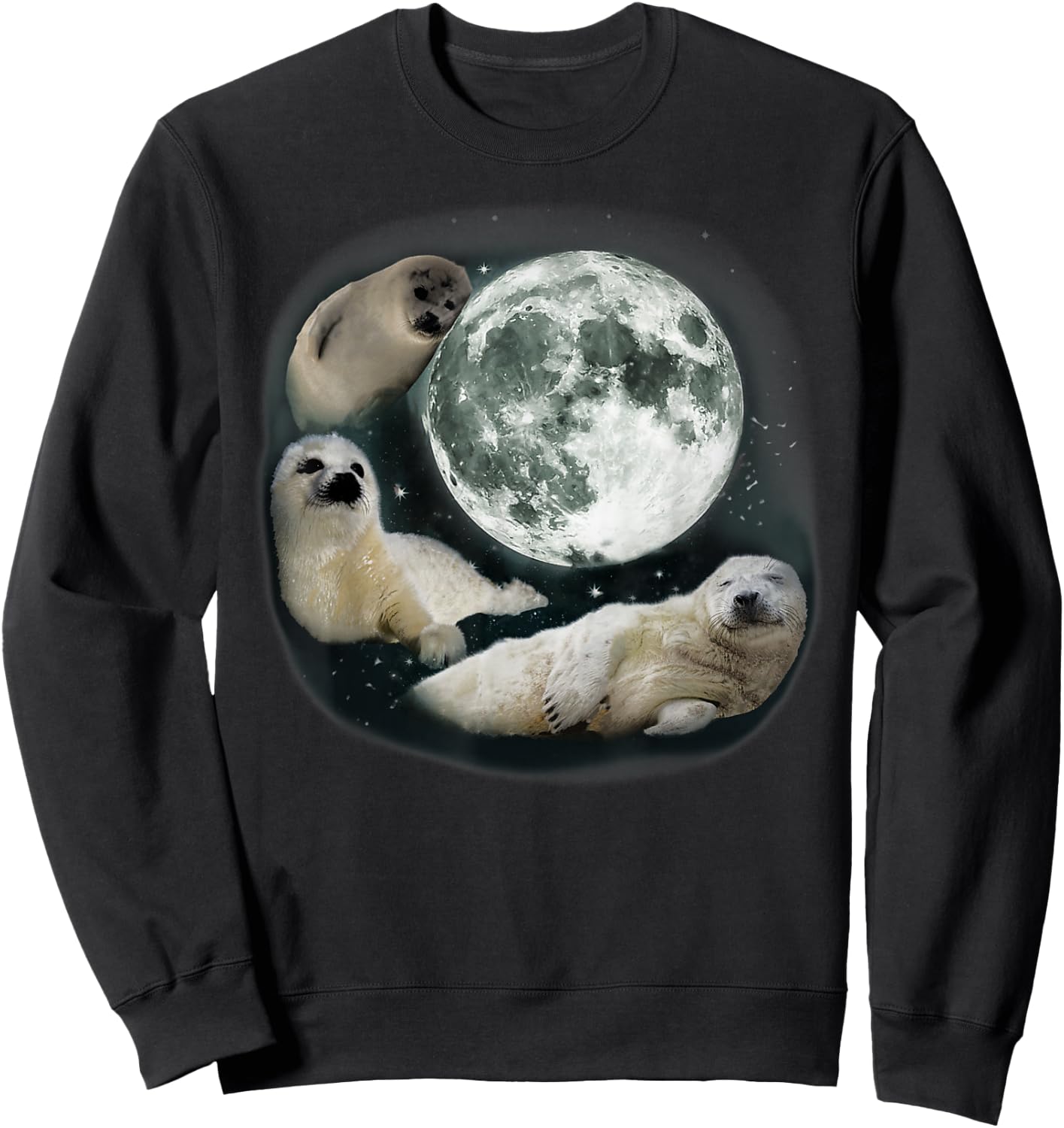 Three Sea Dog Howling At Moon Cute Sea Dog Ocean Animal Sweatshirt - Sweatshirt | Black