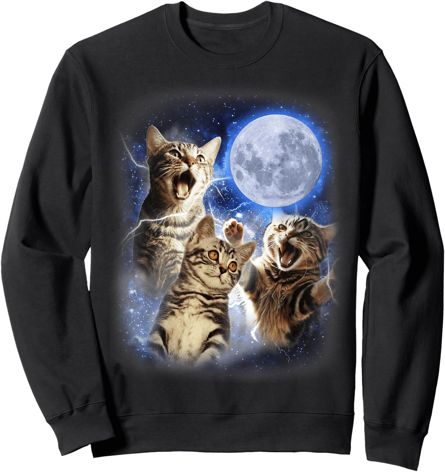 Three Cat Moon 3 Cat - Wolfs Cute Kitten Funny Cats Men Women Kids Sweatshirt - Sweatshirt | Black