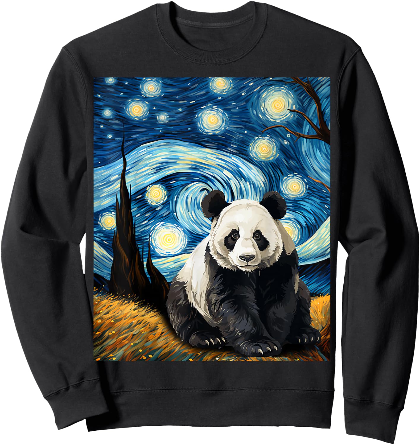 Panda Starry Night Men Kids Kawaii Van Gogh Graphic Apparel Sweatshirt - Sweatshirt | Black