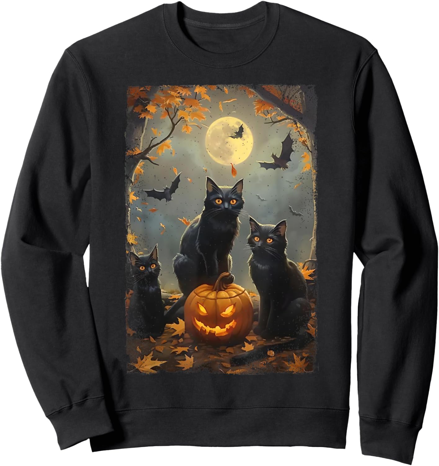 Vintage Three Black Cats Halloween Pumpkin Costume Cat Lover Women Kids Sweatshirt - Sweatshirt | Black