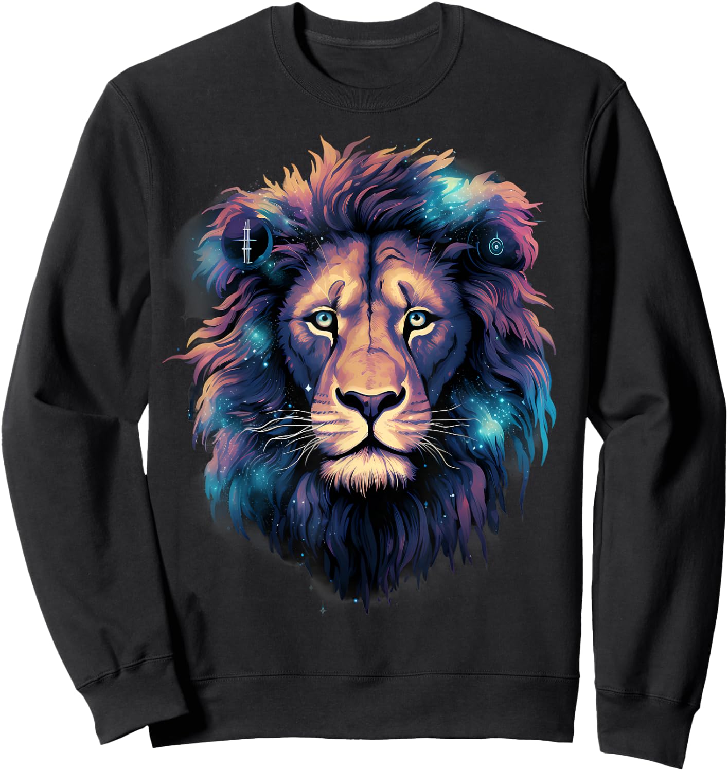 Lion Portrait Colorful Artwork Wildlife Motif Animal Art Sweatshirt - Sweatshirt | Black