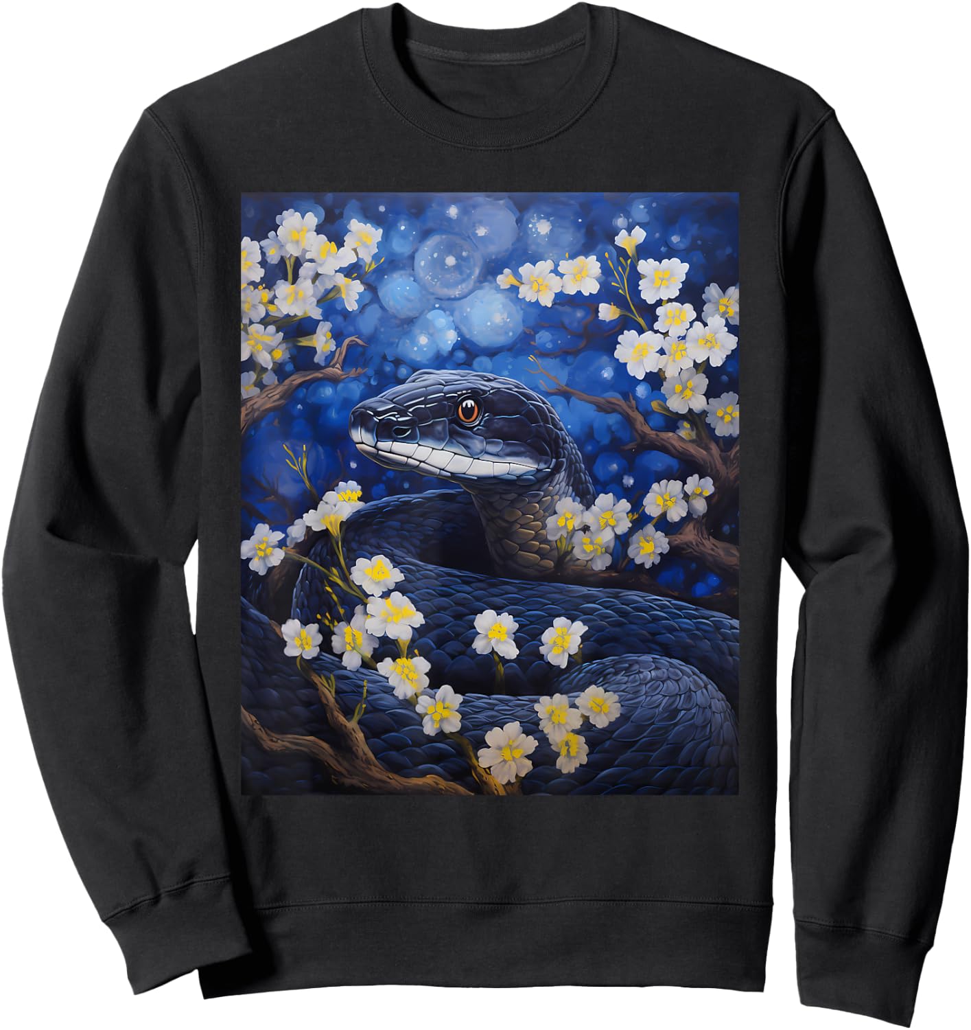 Aesthetic Surrealism Starry Night Eastern Indigo Snake Sweatshirt - Sweatshirt | Black