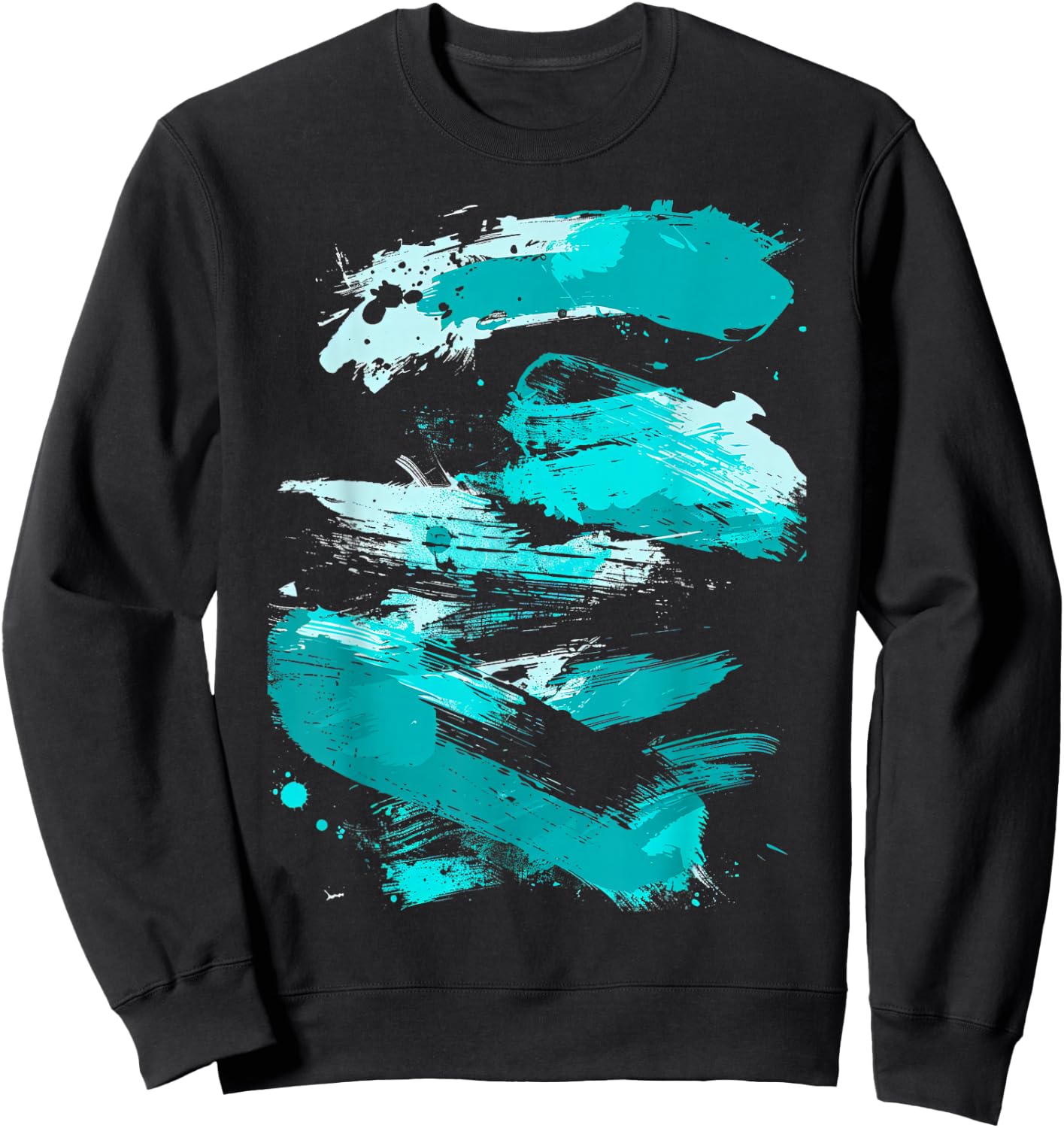 Teal And Black Brushstrokes Sweatshirt - Sweatshirt | Black