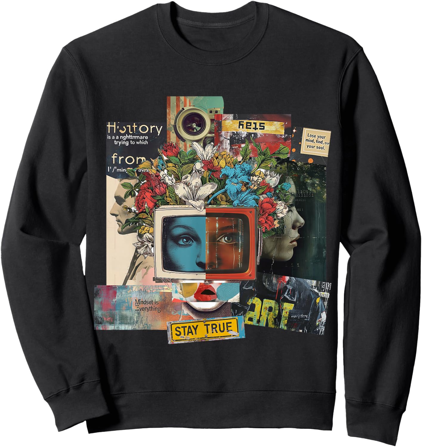 Graphic | Frontprint | Women Face Artwork Art Sweatshirt - Sweatshirt | Black