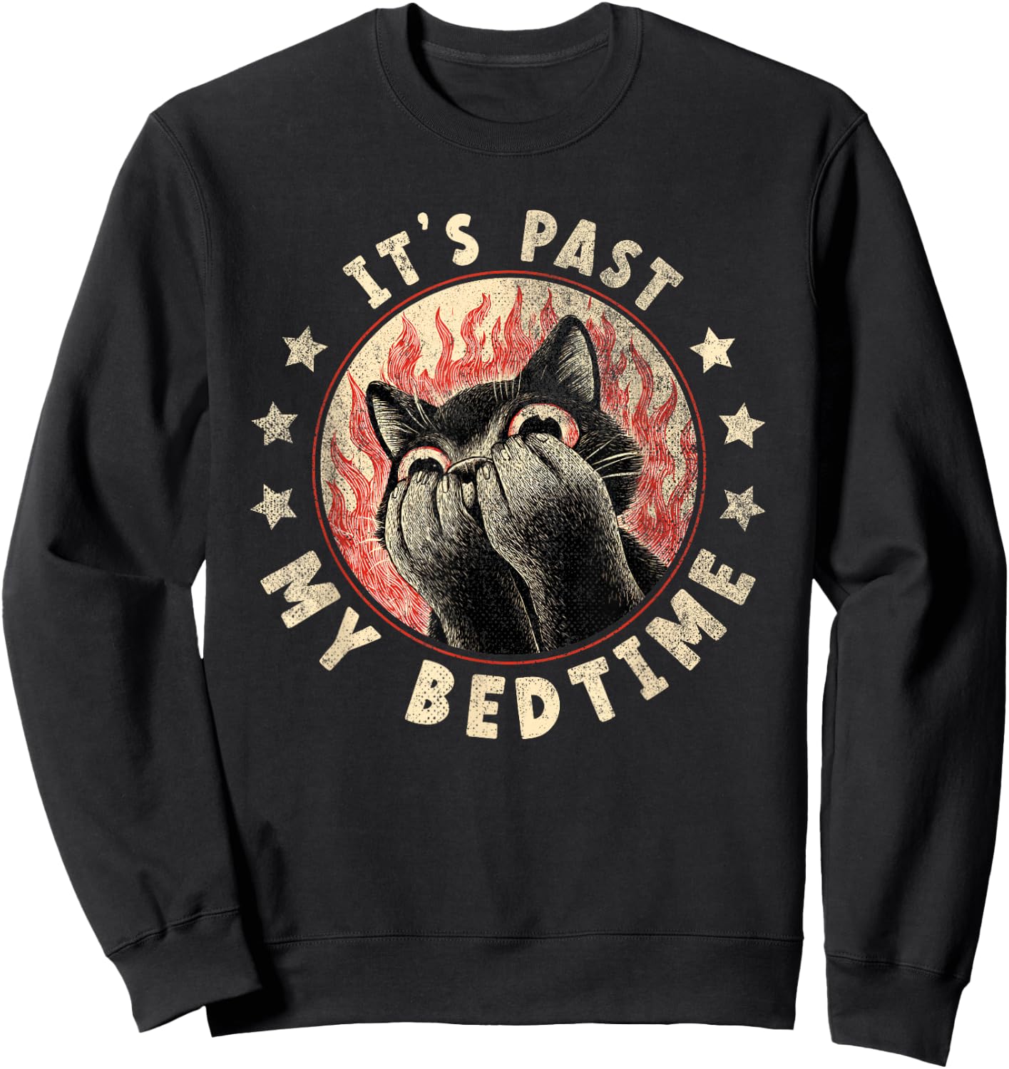 It's Past My Bedtime | Funny Sleepy Cat Meme Ironic Sweatshirt - Sweatshirt | Black