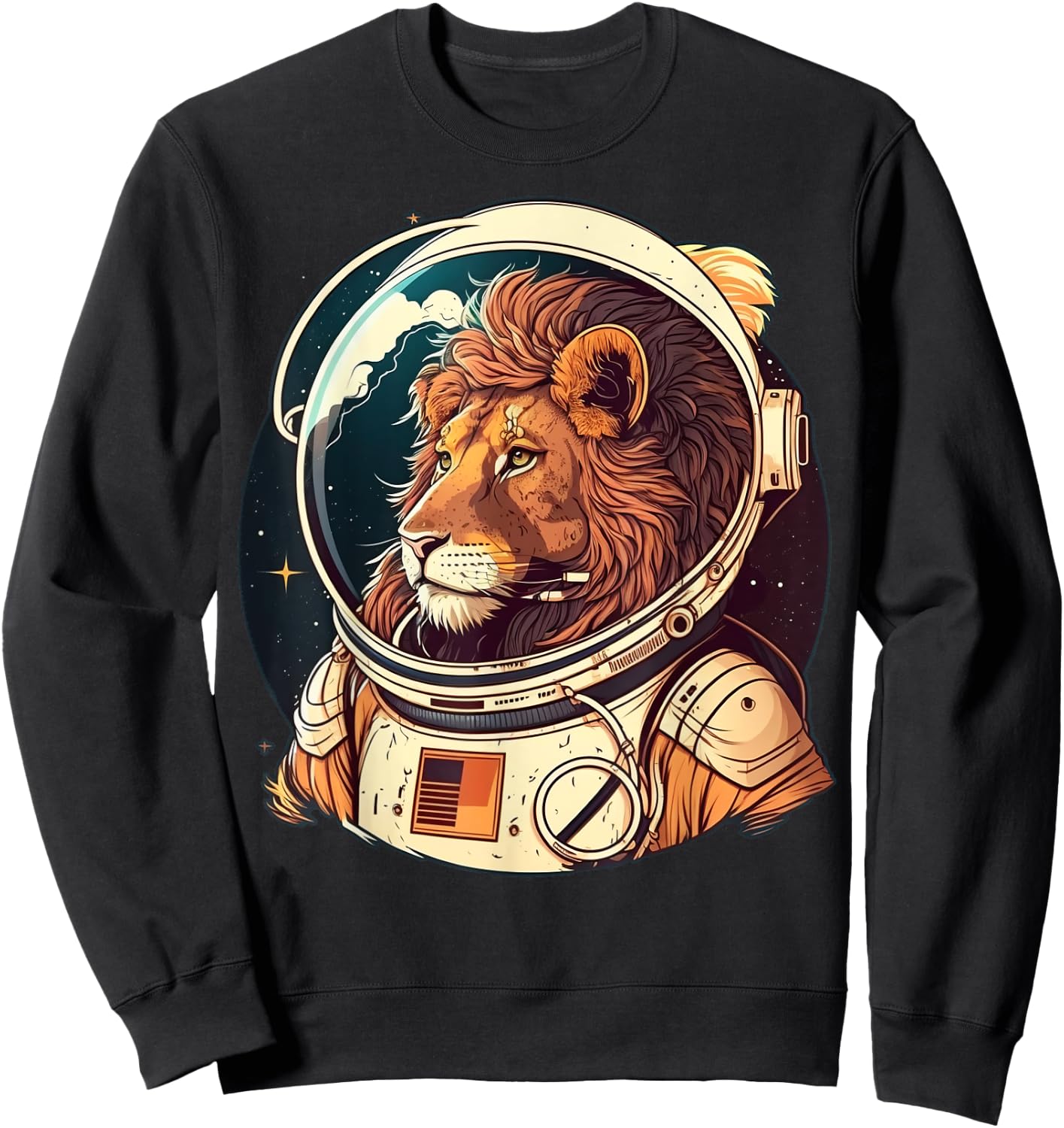 Outer Space Lion on Galaxy Astronaut Lion Sweatshirt - Sweatshirt | Black