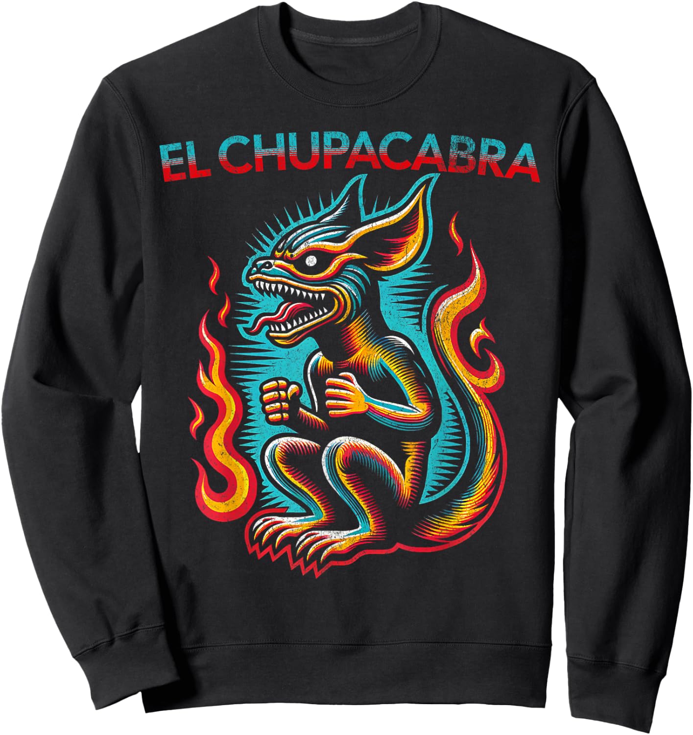 Retro El Chupacabra Cryptid Folklore Vintage Style Sweatshirt - Sweatshirt | Black