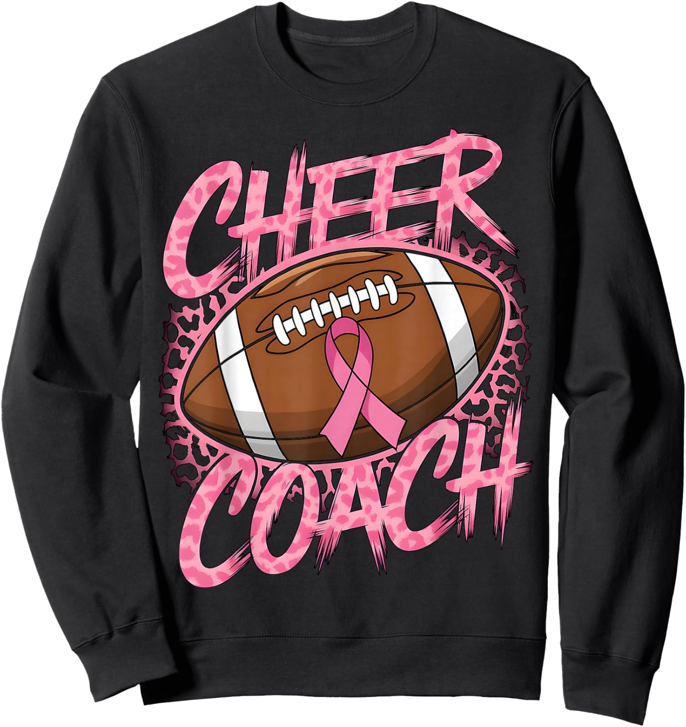 Football Cheer Coach Pink Ribbon Breast Cancer Awareness Sweatshirt - Sweatshirt | Black