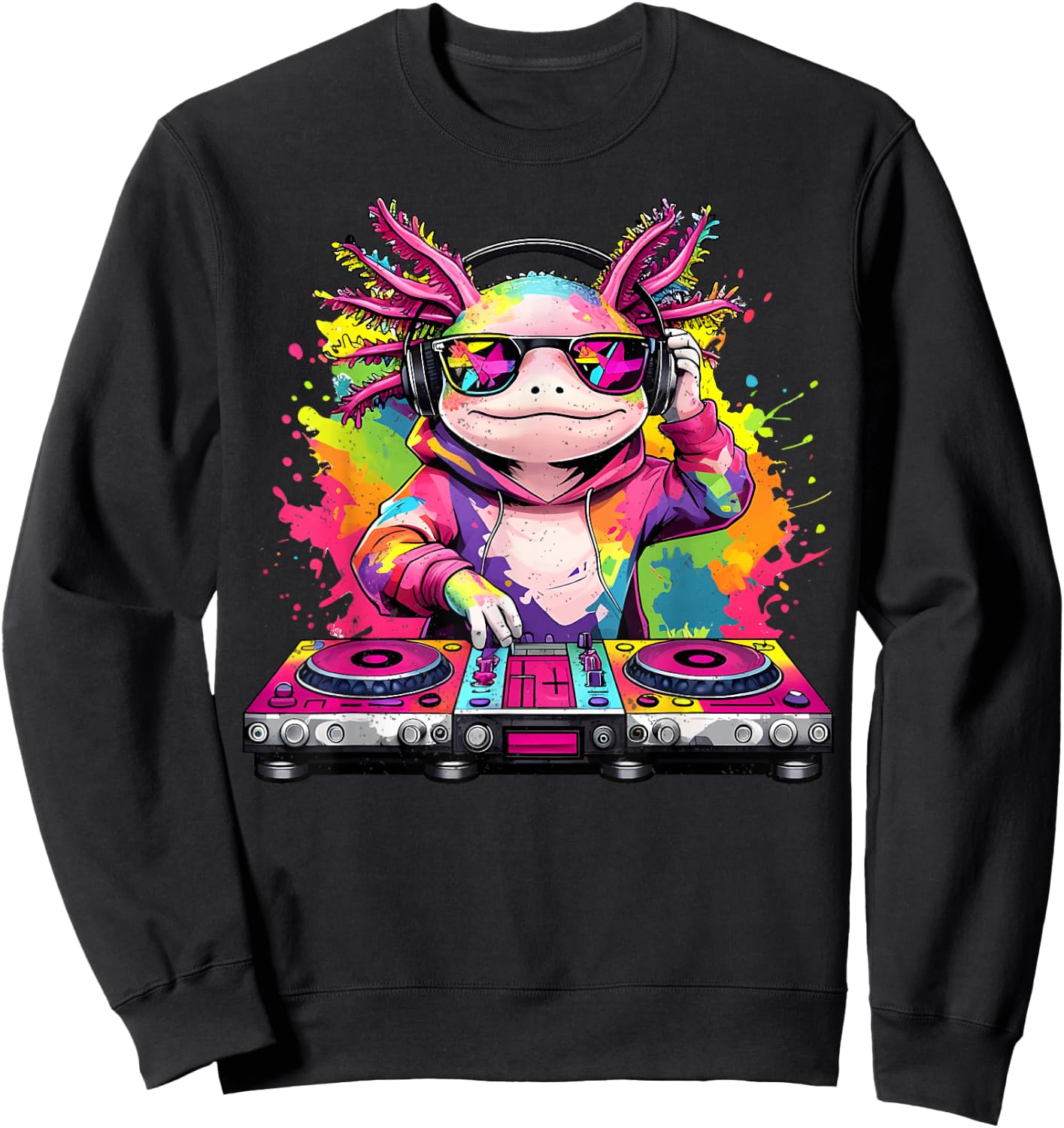 Kids Dj Axolotl Music Lover Rainbow DJ Dance Music Axolotl Sweatshirt - Sweatshirt | Black