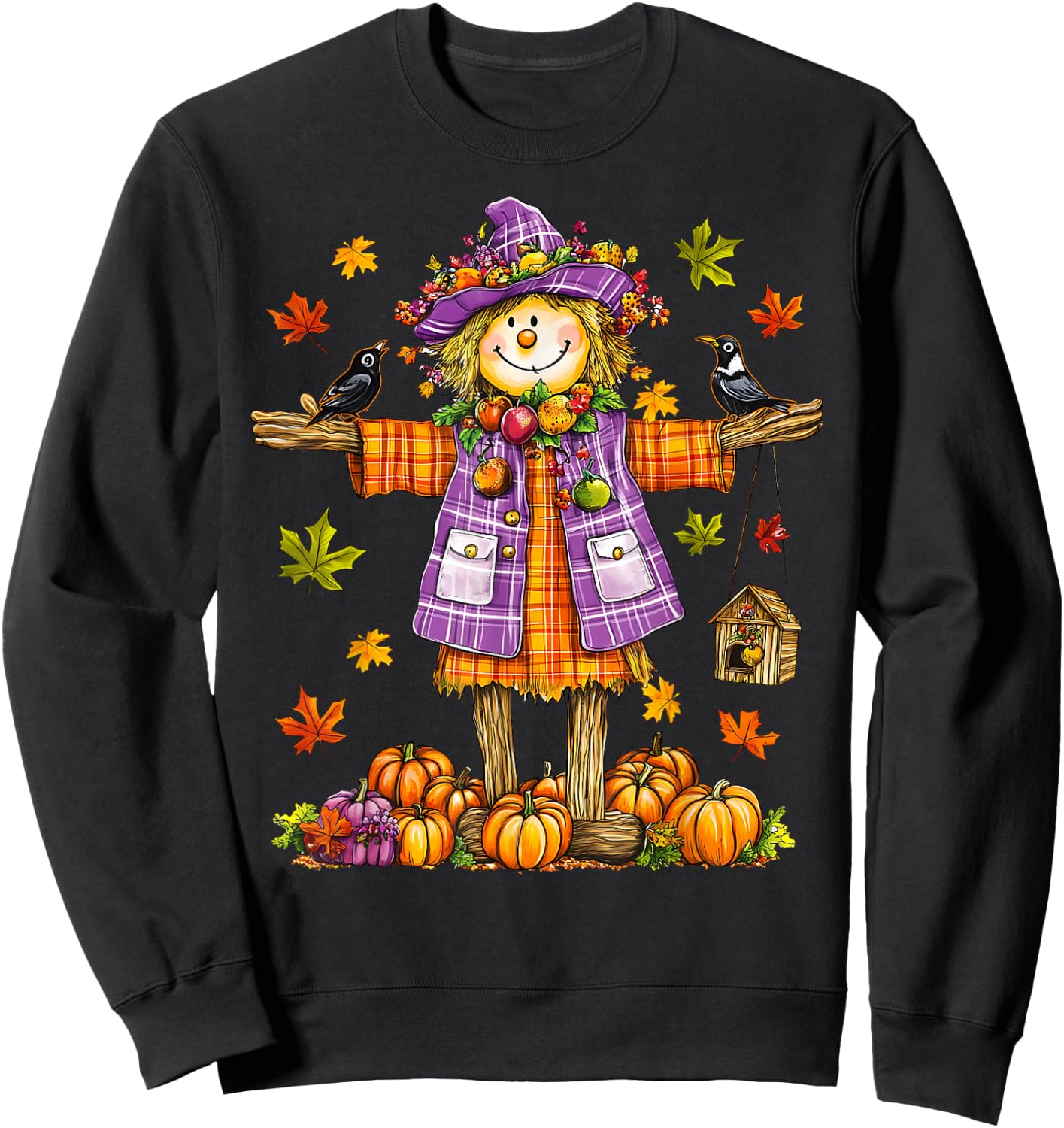 Scarecrow Autumn Fall Season Pumpkin Thanksgiving Halloween Sweatshirt - Sweatshirt | Black