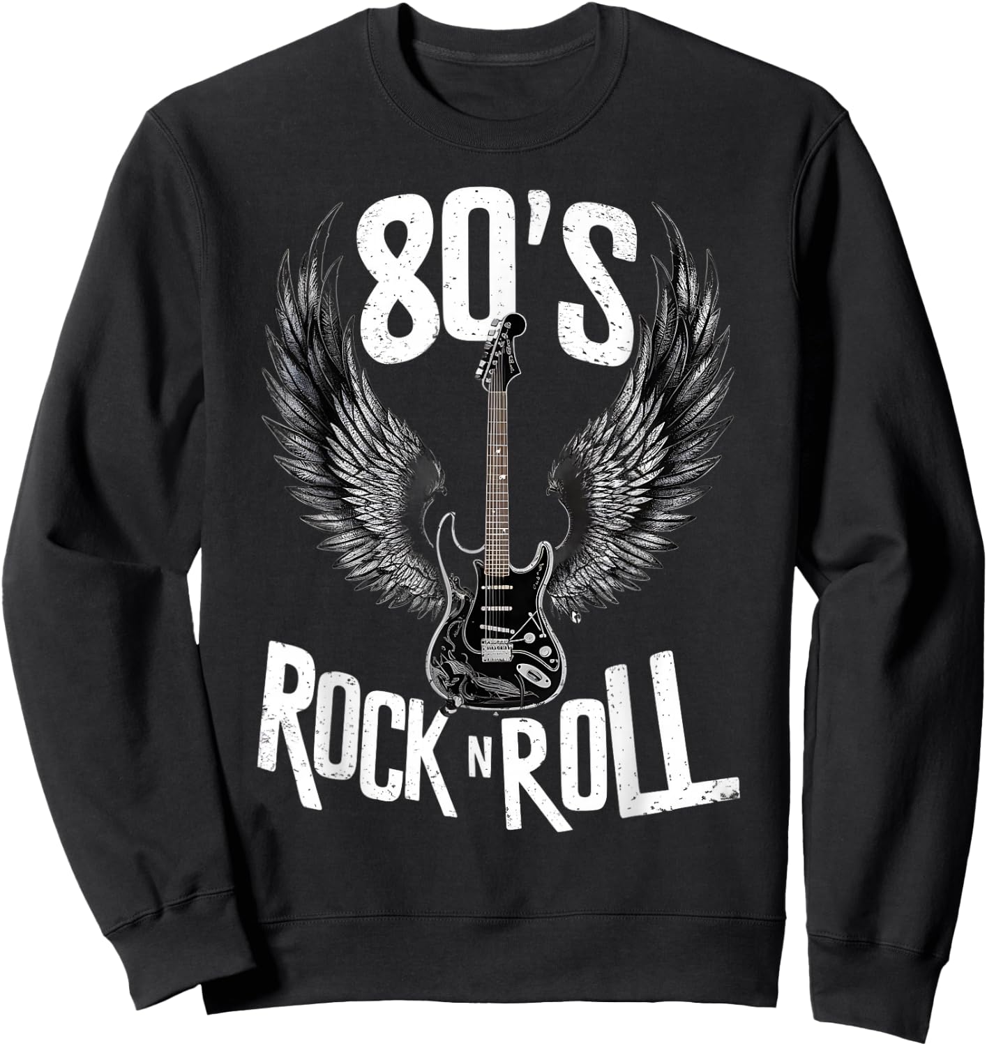 Vintage Guitar Wings 70s Retro 80s Rock & Roll Music Sweatshirt - Sweatshirt | Black