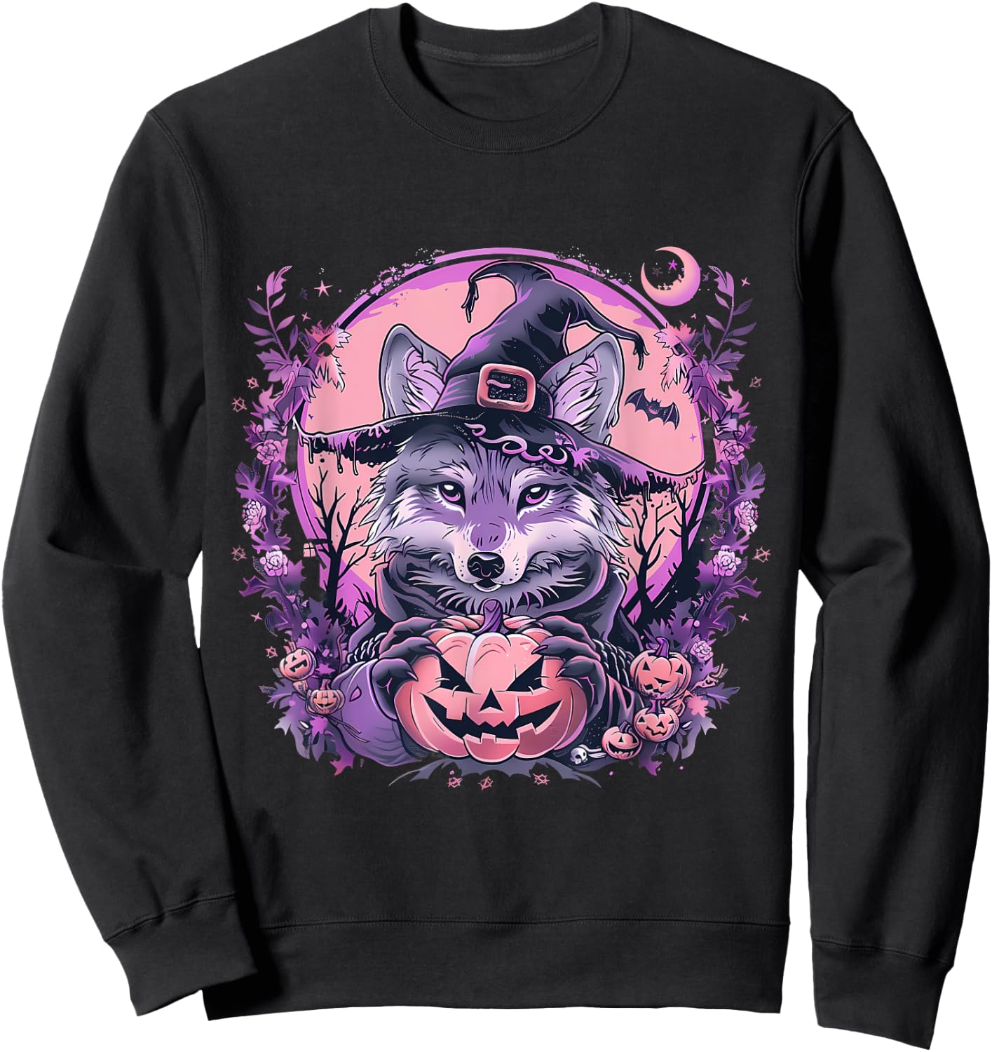 Fox Halloween Costume Pumpkin Bats Witchcraft Trick Or Treat Sweatshirt - Sweatshirt | Black