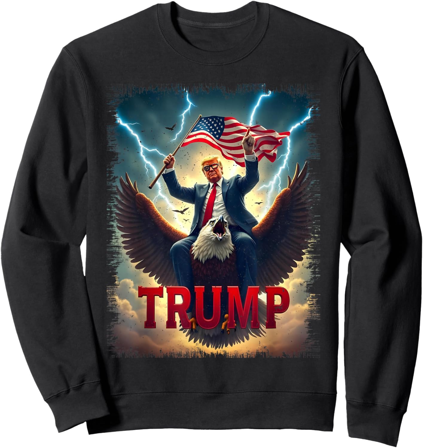 Vintage President Trump Riding an Eagle. Patriotic Political Sweatshirt - Sweatshirt | Black