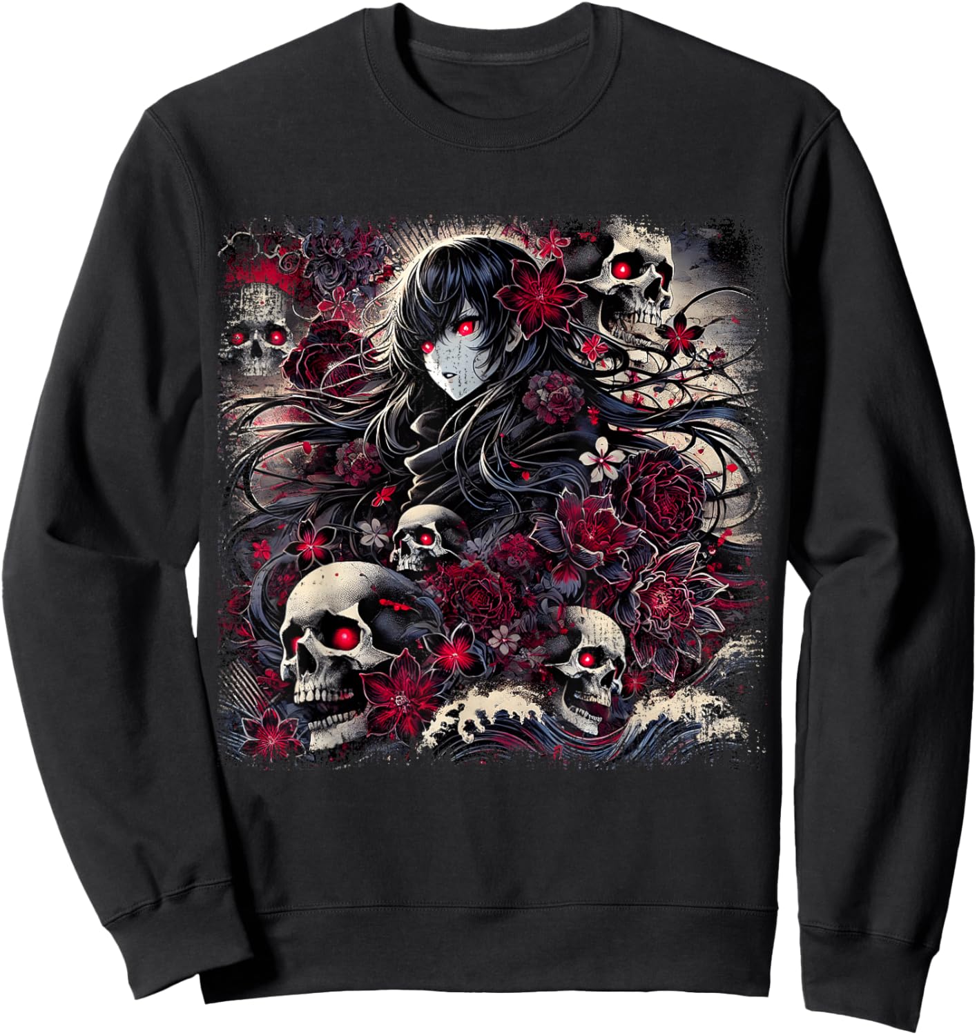 Grunge Alt Aesthetic Demon Waifu Anime Horror Style Sweatshirt - Sweatshirt | Black