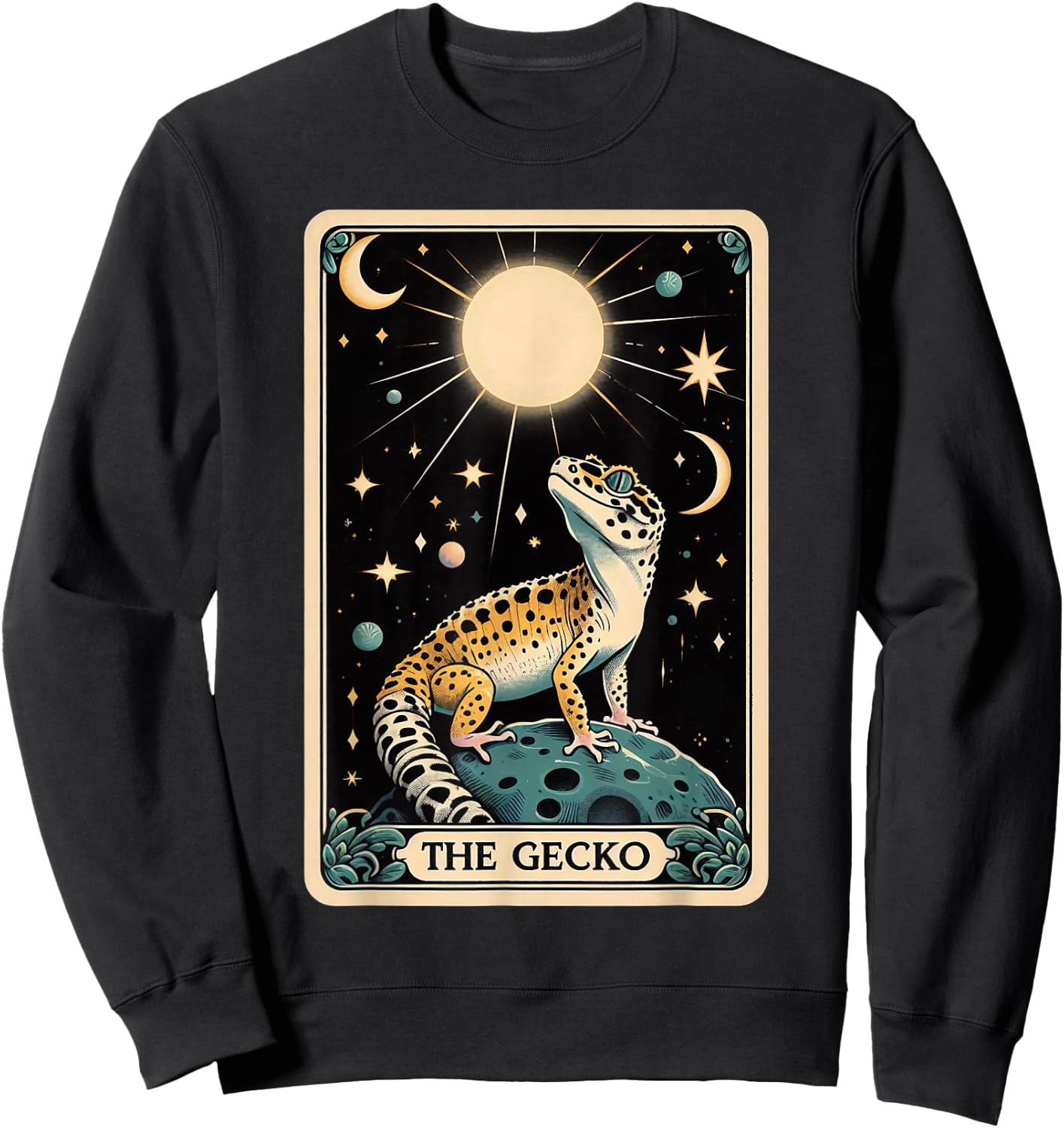 Leopard Gecko Tarot Card Moon Men Women Kids Reptile Lover Sweatshirt - Sweatshirt | Black
