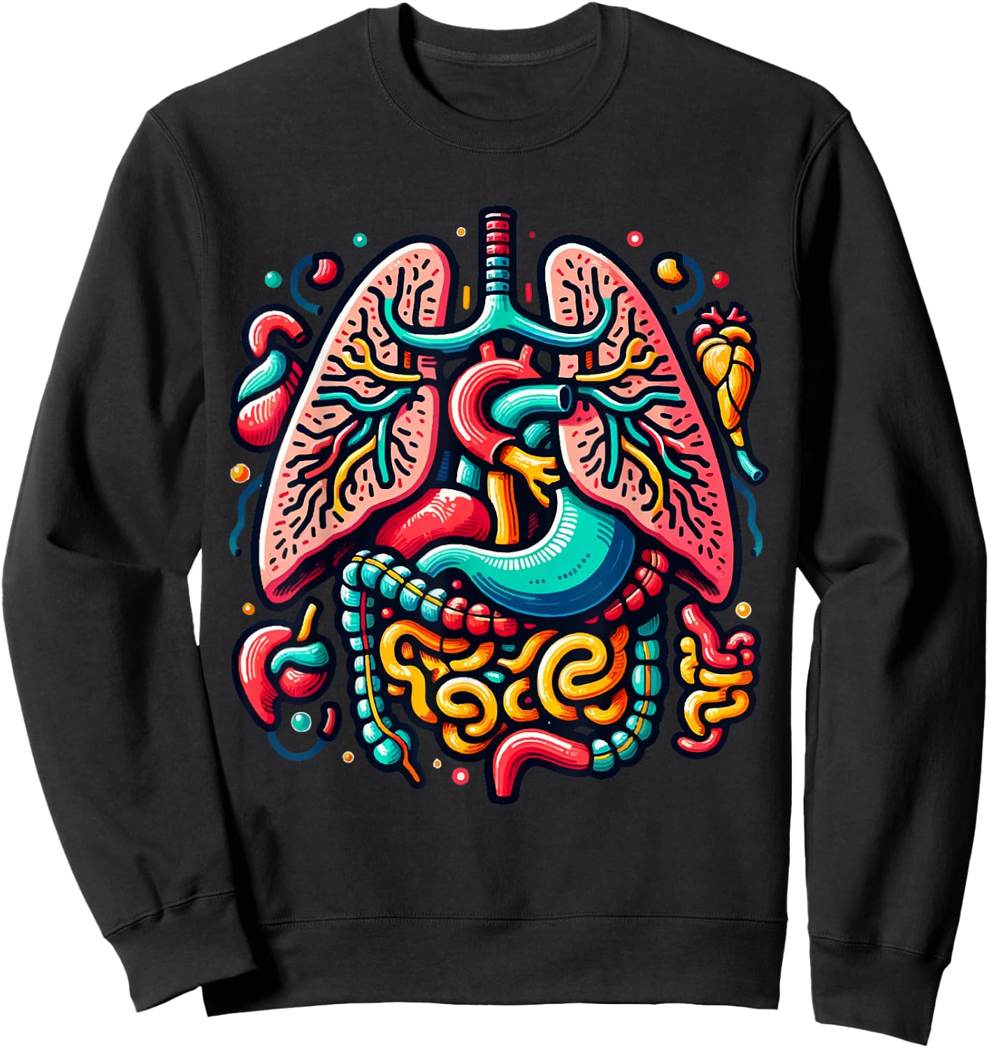 Colorful Human Body Anatomy Illustrated Internal Organs Art Sweatshirt - Sweatshirt | Black