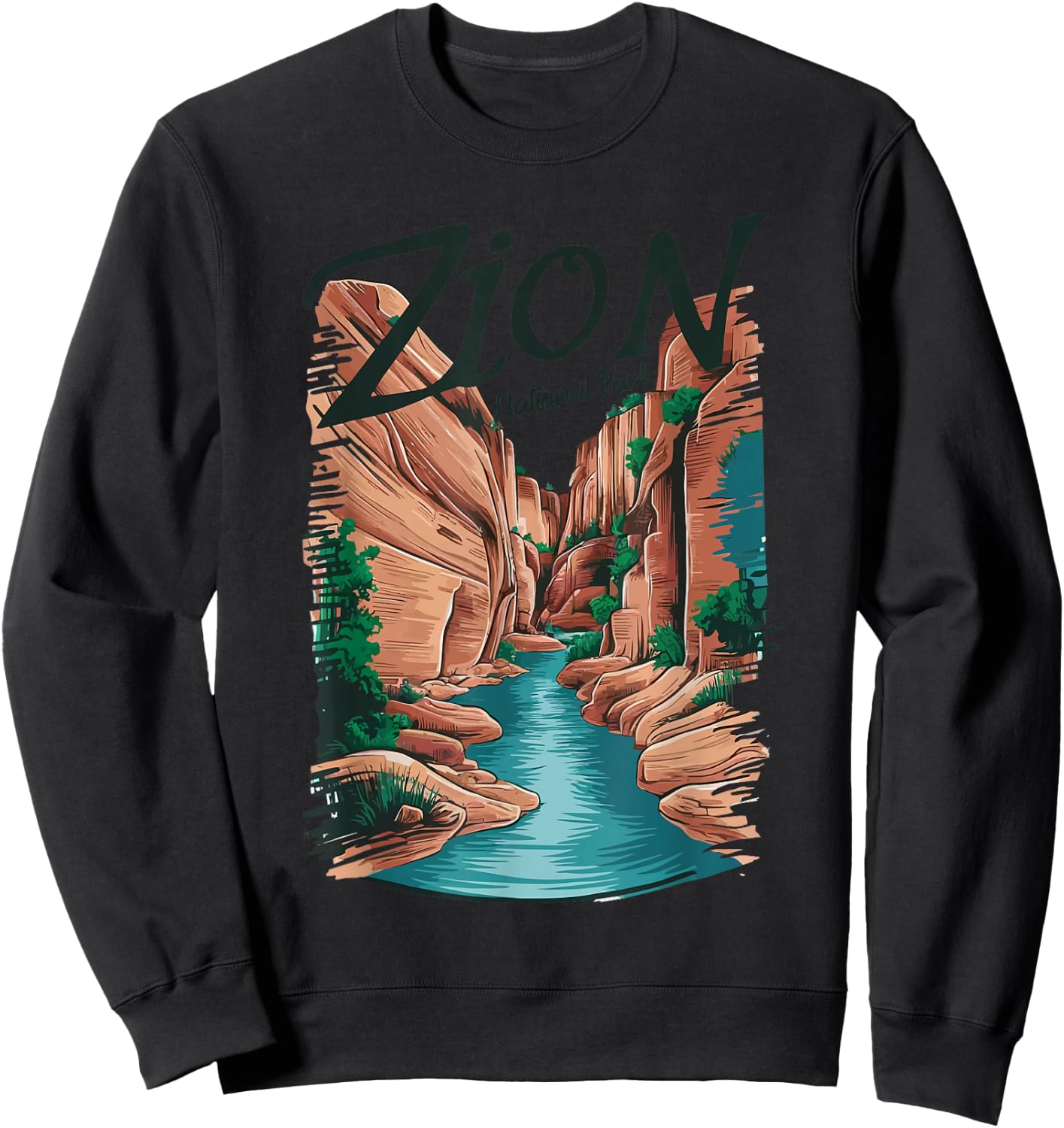 Retro Zion National Park The Narrows Vintage Sweatshirt - Sweatshirt | Black