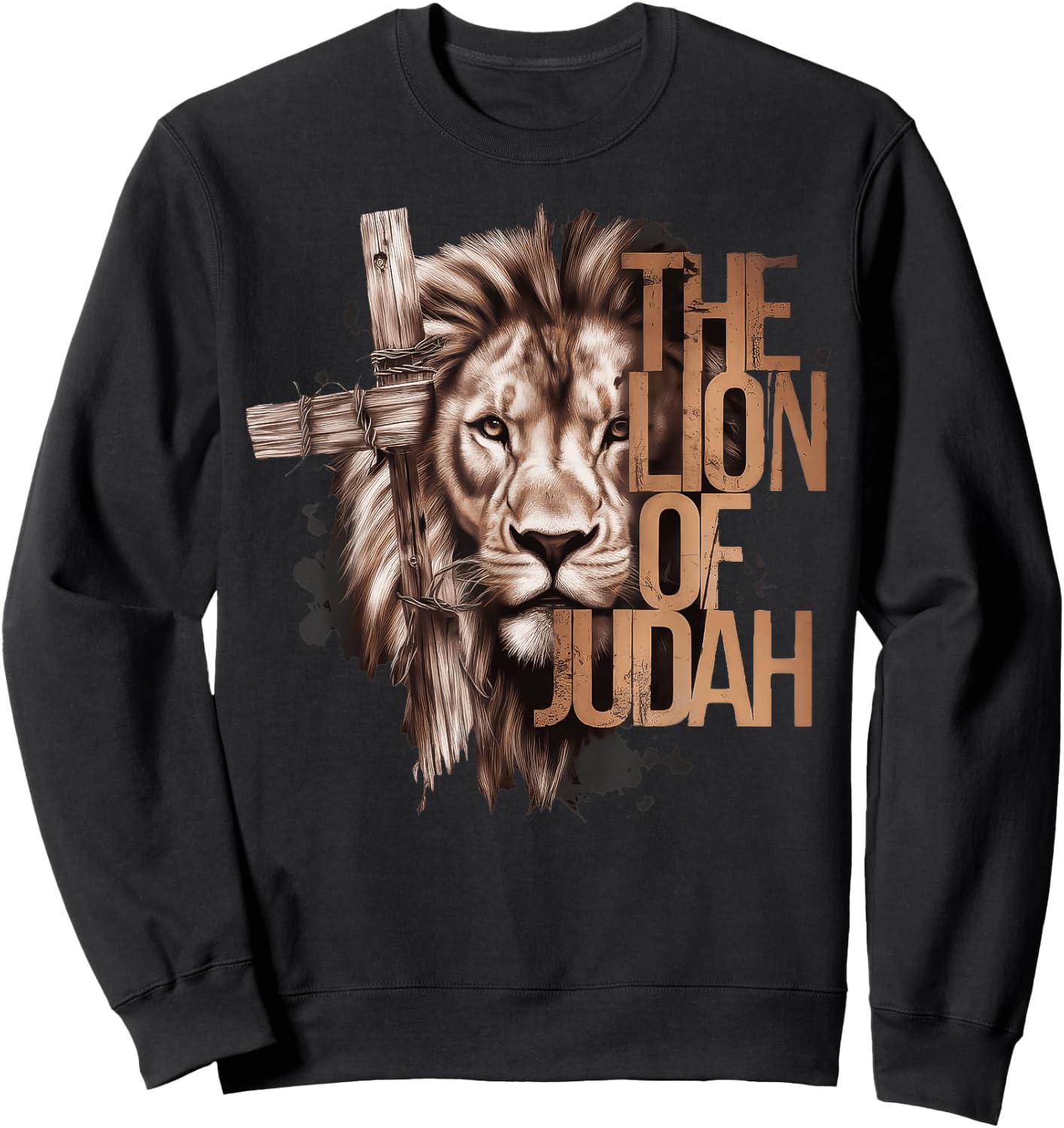 King Jesus Lion of Judah Christian Cross Faith Sweatshirt - Sweatshirt | Black