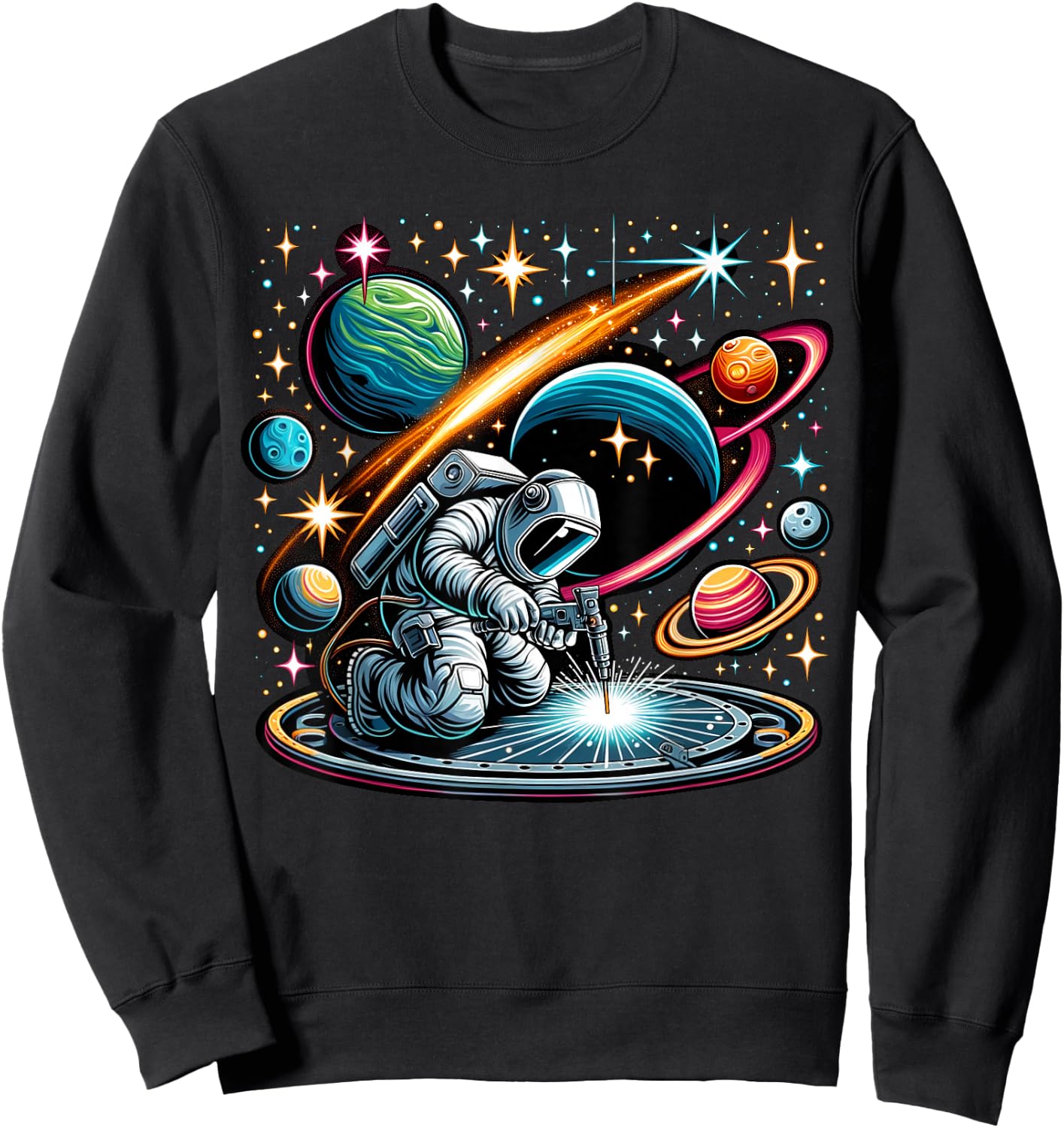 Welder Astronaut Welding metal pieces together Sweatshirt - Sweatshirt | Black