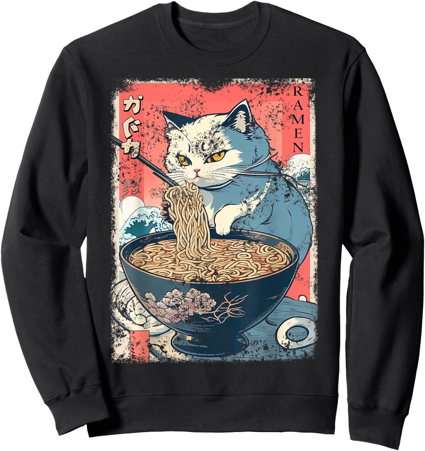 Cat Anime Japanese Ramen Noodle Kawaii For Cat Dad, Cat Mom Sweatshirt - Sweatshirt | Black
